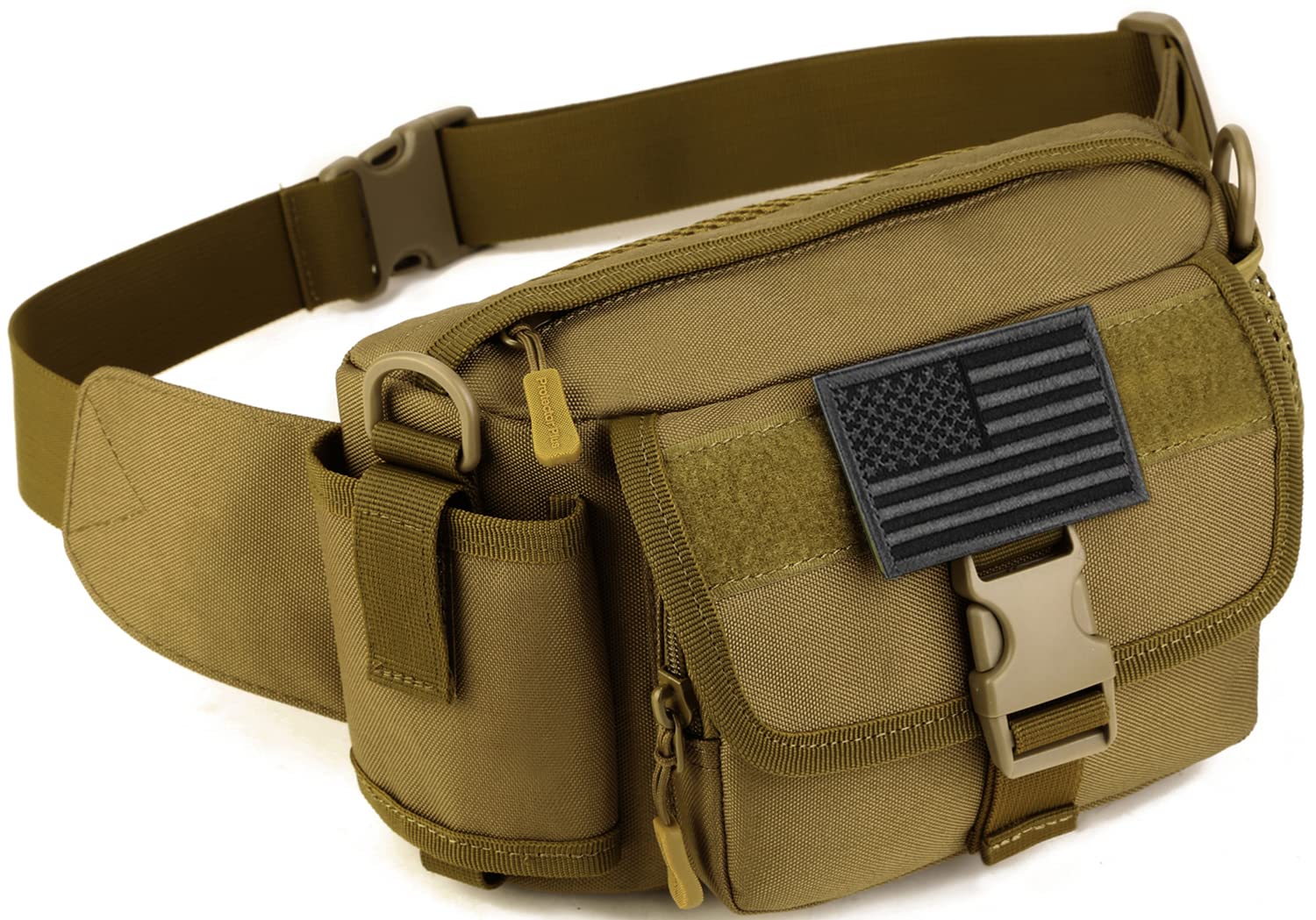 Tactical Fanny Pack with Mesh Water Bottle Holder Pouch Military Running Waist Bag Sling Hip Belt MOLLE Army Lumbar Gear Pocket (1 Patch Included),
