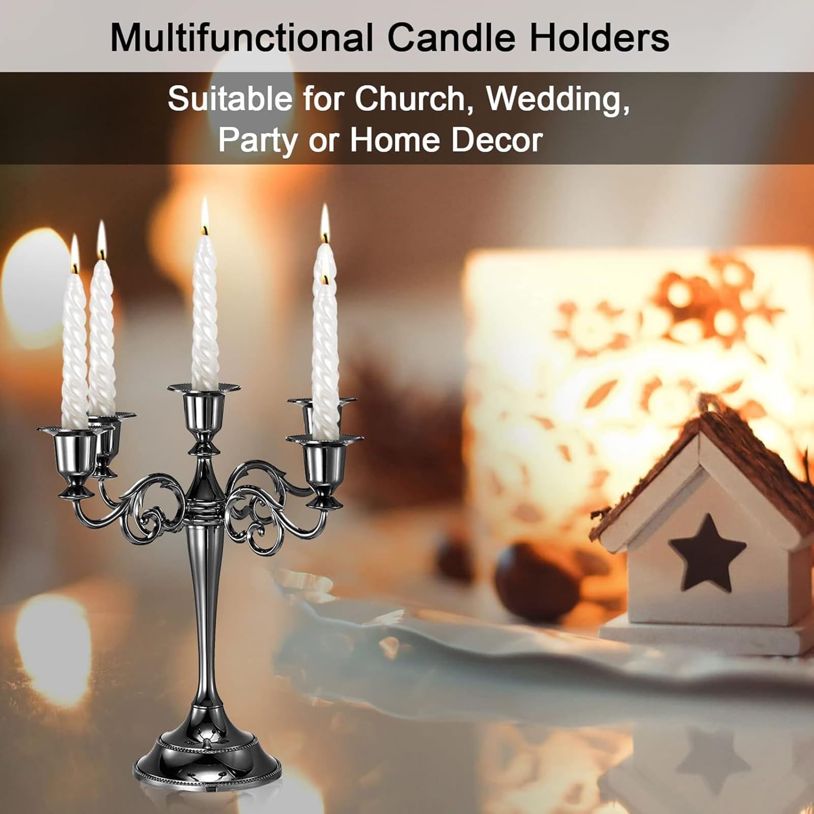 2 StüCk 3-Armiger KerzenstäNder Aus Schwarzem Metall, 25,4 cm, EuropäIscher Eleganter Kerzenhalter, KerzenstäNder FüR Hochzeit, Candlelight-Dinner, Weihnachtsfeste, Heimdekoration