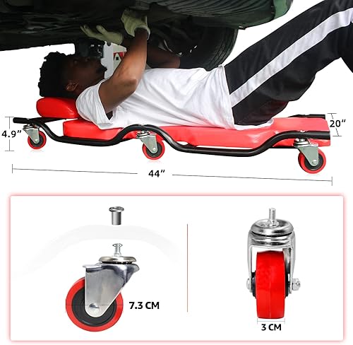 Miniatura 6 de BESTOOL - Enredadera de garaje resistente de 44 pulgadas con 6 ruedas resistentes, enredadera mecánica con marco de metal, diseño de perfil bajo con