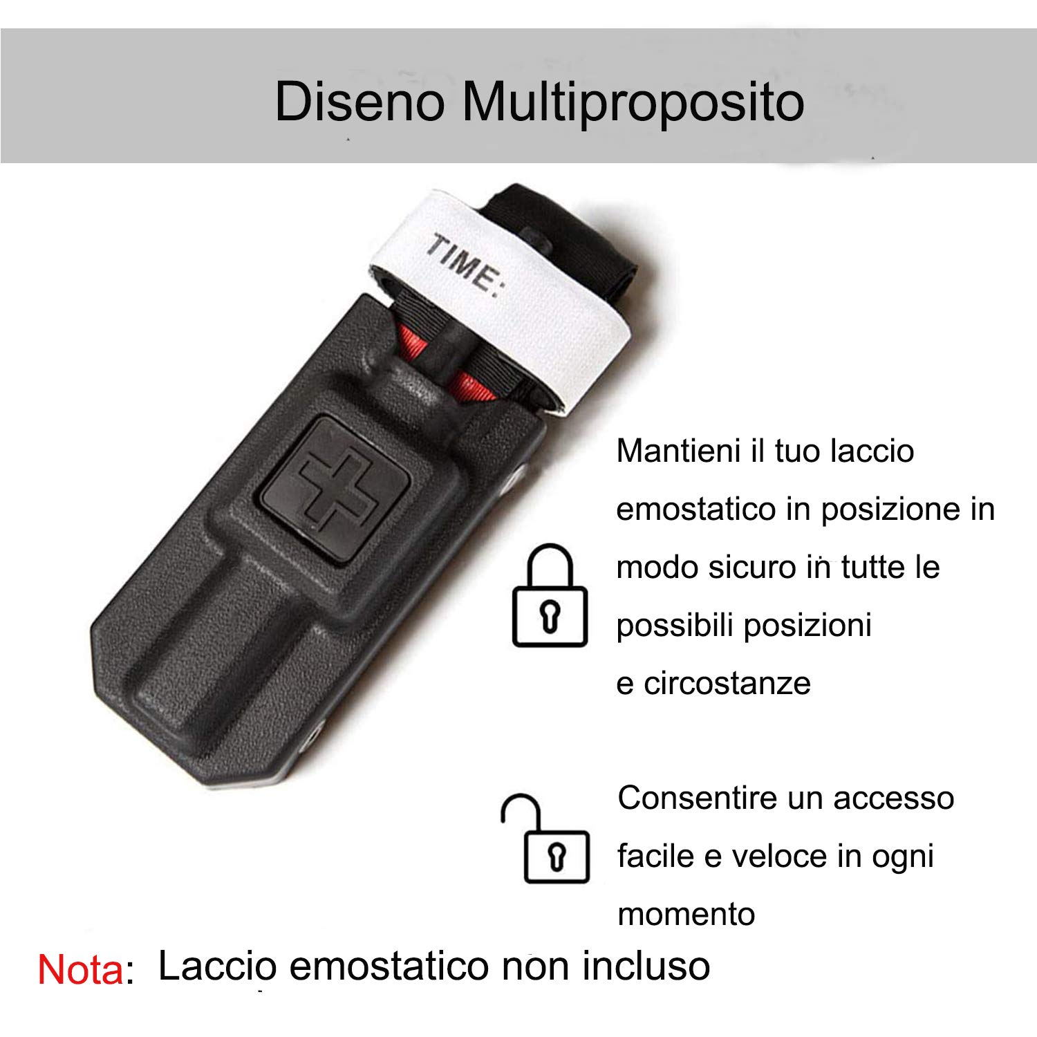 Porta Laccio Emostatico Tattico In Nylon - Supporto Regolabile A Sgancio Rapido Per Pronto Soccorso, Campeggio E Sopravvivenza (Nero) - 2