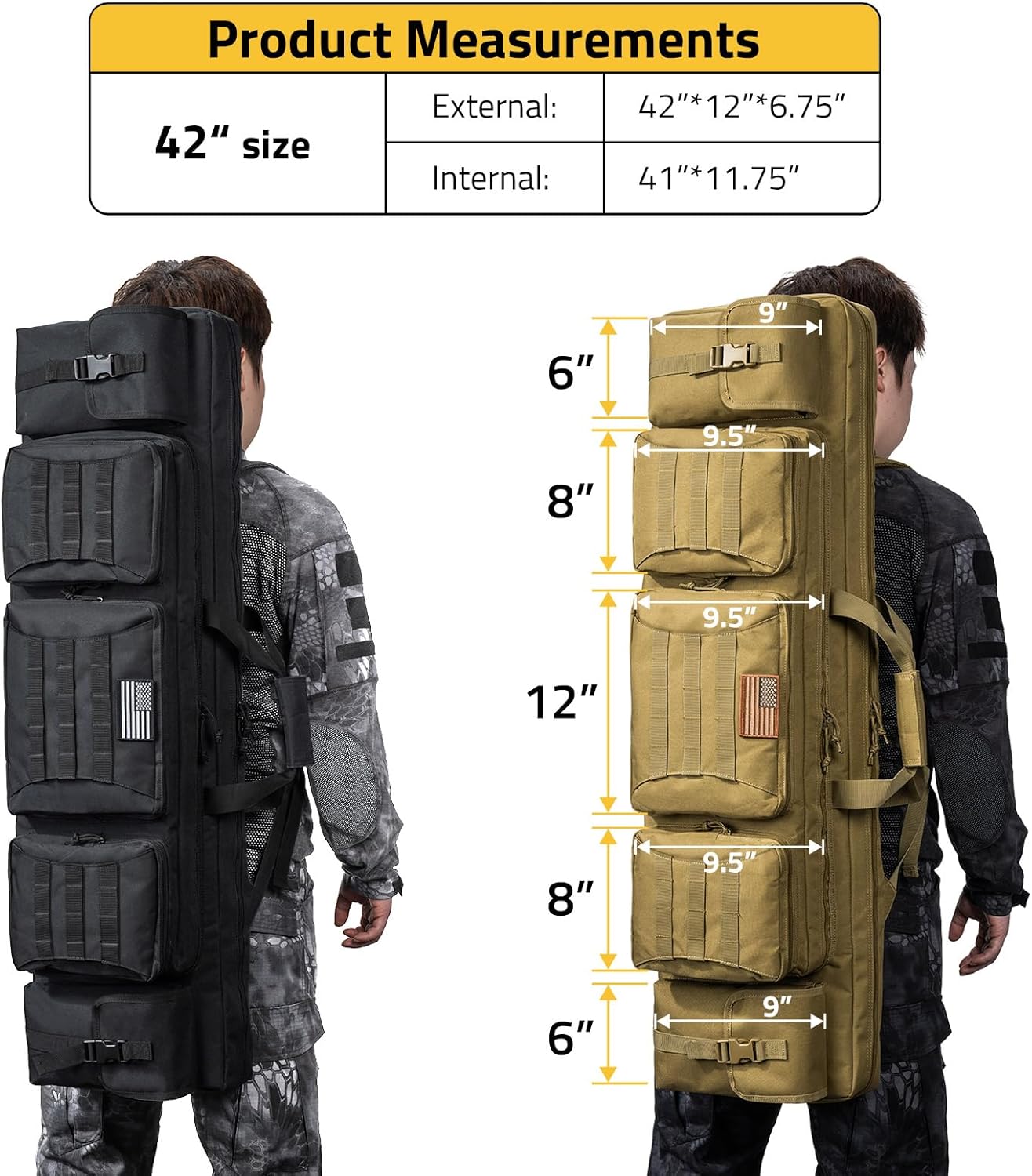 CVLIFE 42" Soft Rifle Case Rifle Bag Double Long Gun Bag, Gun Case Rifle Backpack, with Lockable Zipper and Backpack Strap for Outdoor Hunting Shooting - Image 5