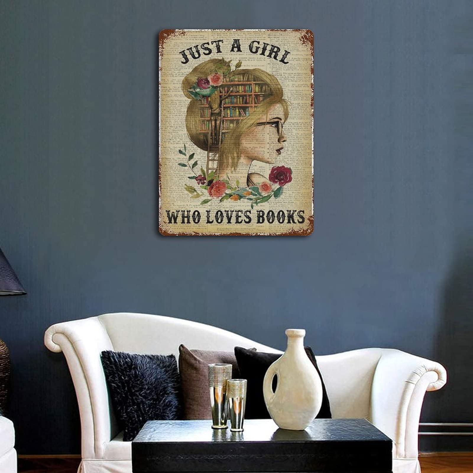 Targa Metallica Just A Girl Who Loves Books And Dogs, 20x30 Cm, Decorazione Parete Vintage Per Amanti Di Libri E Cani