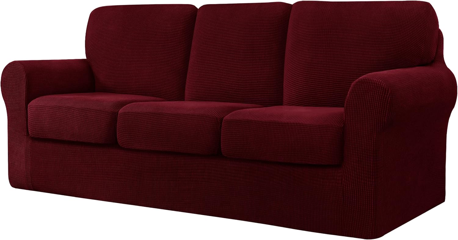 CHUN YI 7 Pieces Stretch Sofa Cover 3 Seater with Three Separate