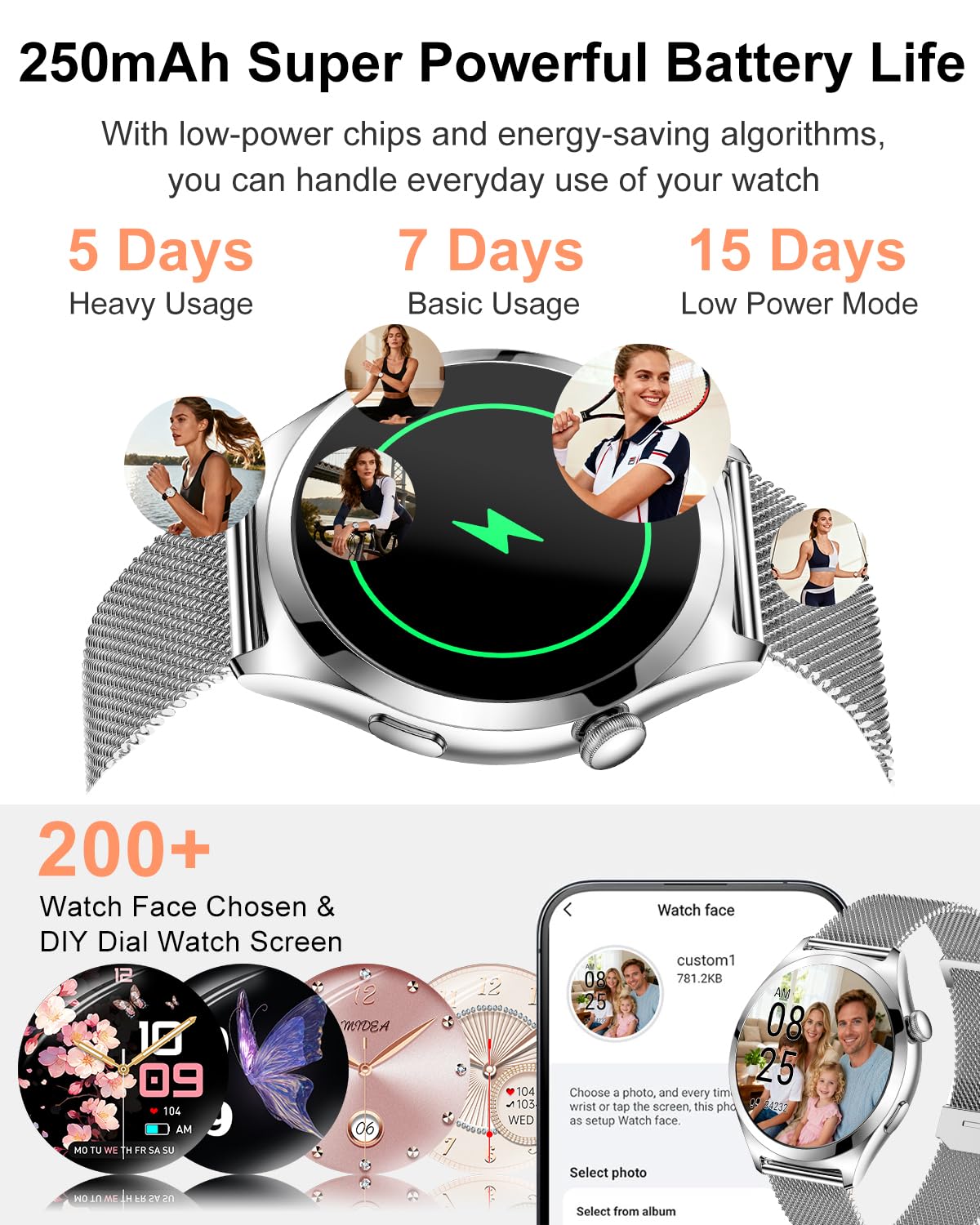 Smartwatch Donna, 1,27” Orologio Smartwatch con Chiamata Bluetooth, 120+ Sport, 24H Frequenza Cardiaca SpO2 Sonno, Fisiologia Feminile, IP68 Impermeabile, Smart Watch per Android iOS Argento