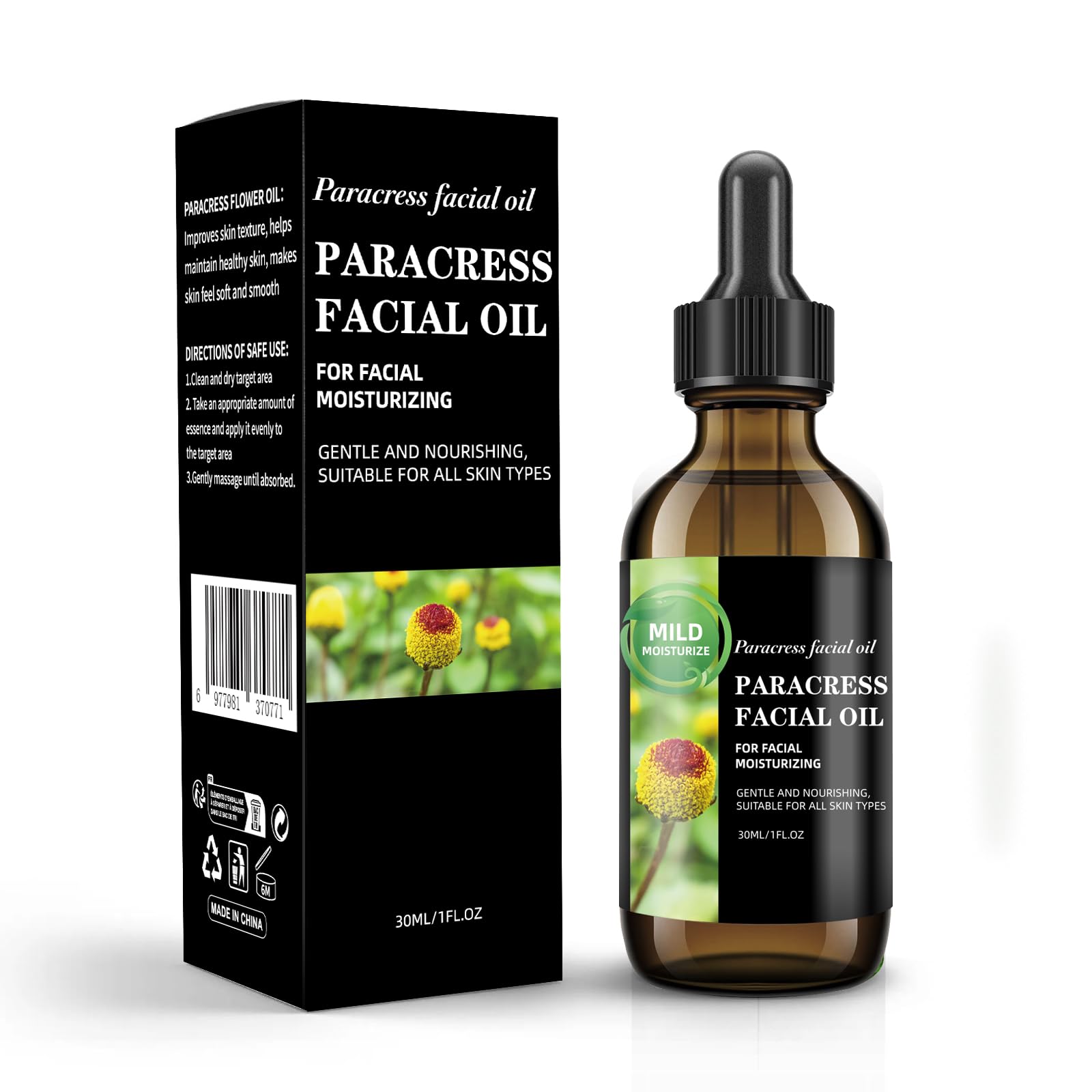 Paracress Facial Oil with Helichrysum Essential Oil – 100% Natural Anti-Aging Formula for Wrinkle Reduction, Firming & Hydration – Moisturizing Face