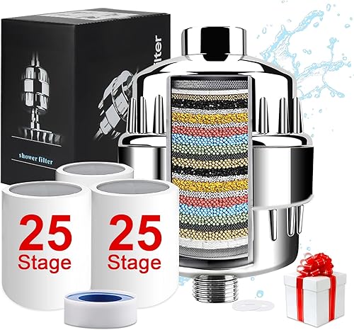 Miniatura 1 de Filtro de ducha, filtro de cabezal de ducha de 25 etapas para agua dura, filtros avanzados de cabezal de ducha, con 3 cartuchos de filtro, para