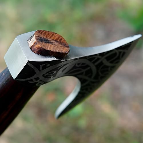 Miniatura 5 de Hacha vikinga hecha a mano de acero forjado, hacha de supervivencia para acampar y cortar madera, hacha vikinga nórdica, regalo para aventureros