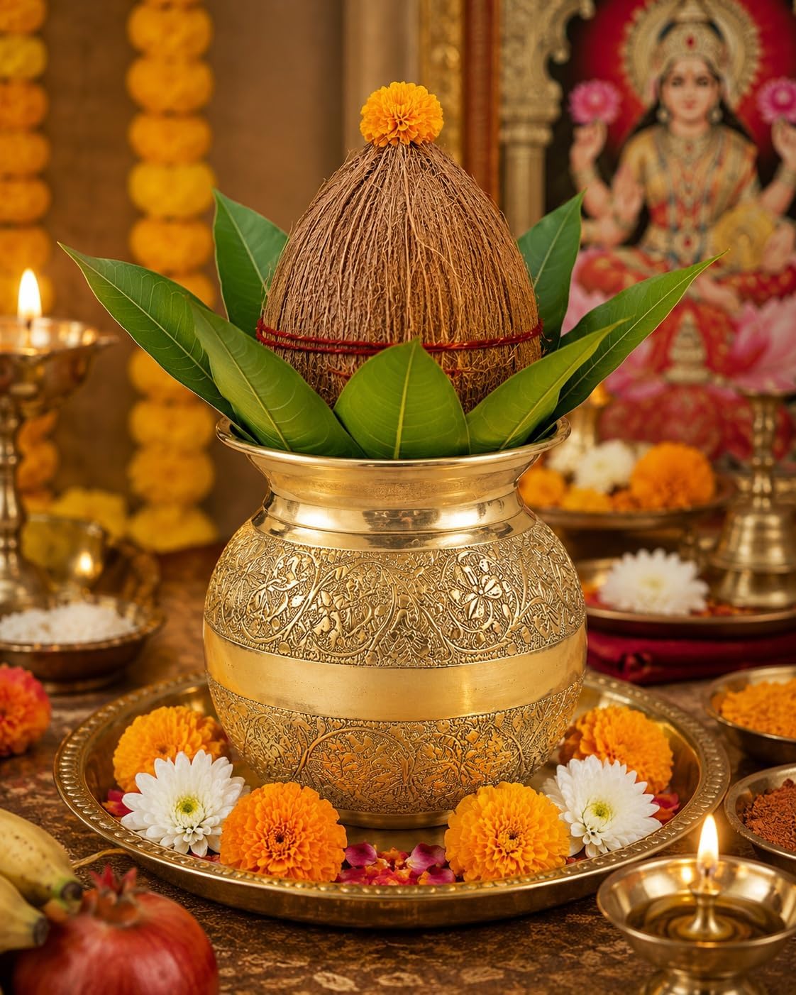 Brass Lota Pot Pooja Kalash Pot Arti Lota Brass Karwa Lota Religious Item for Temple Use- 3.5 Inch Height