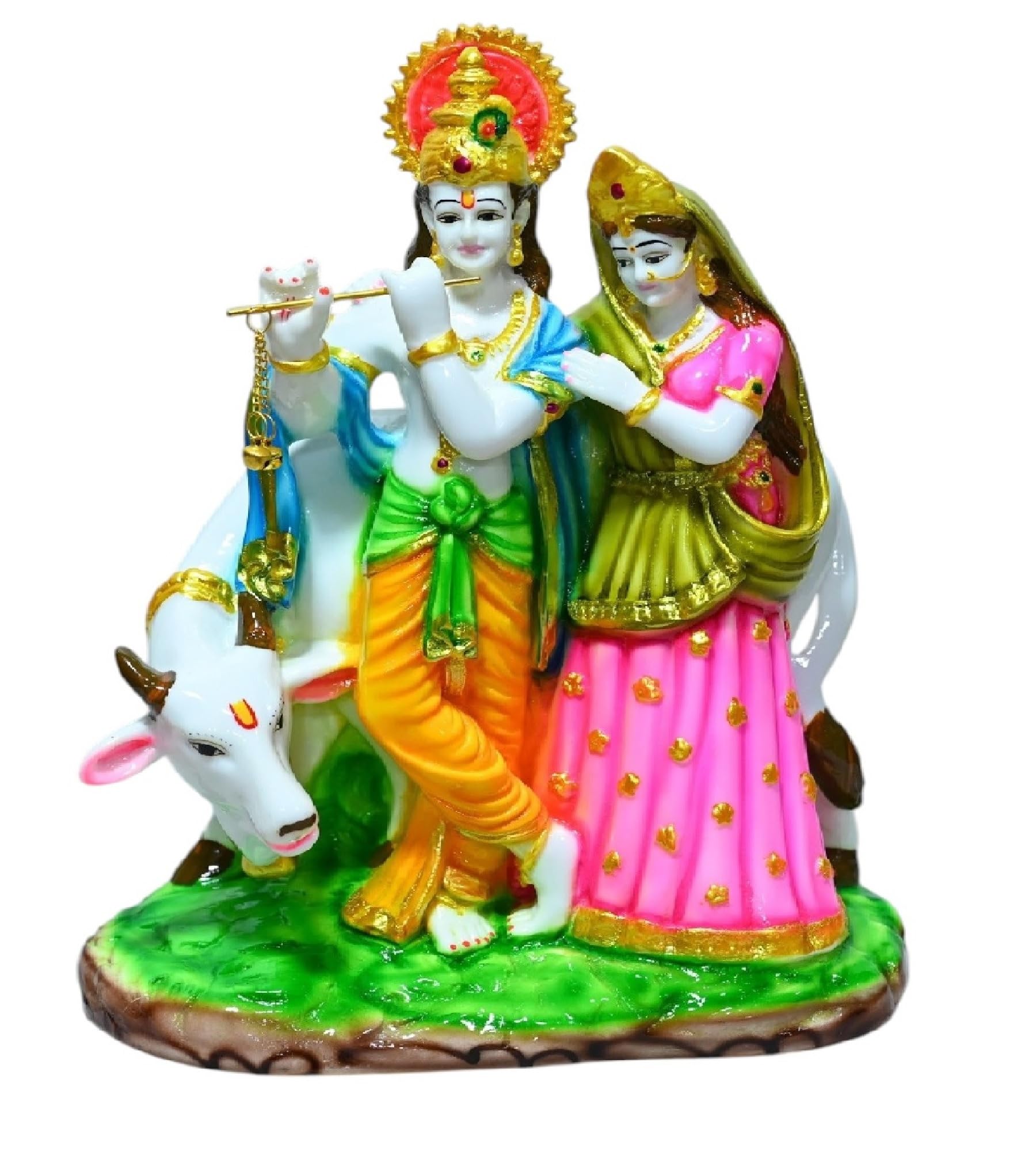 Idole Radha Krishna multicolore 28cm figurine Kamadenu artisanale