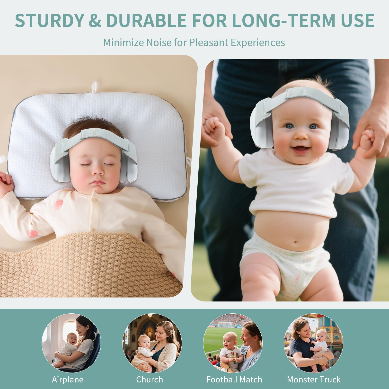 auvstar Versione Aggiornata Cuffie Neonato Antirumore,Protettori Acustici per Neonati,Cuffie Antirumore Bambini,Regolabile Cuffie Antirumore Bambini con Fascia Elastica,Bianco