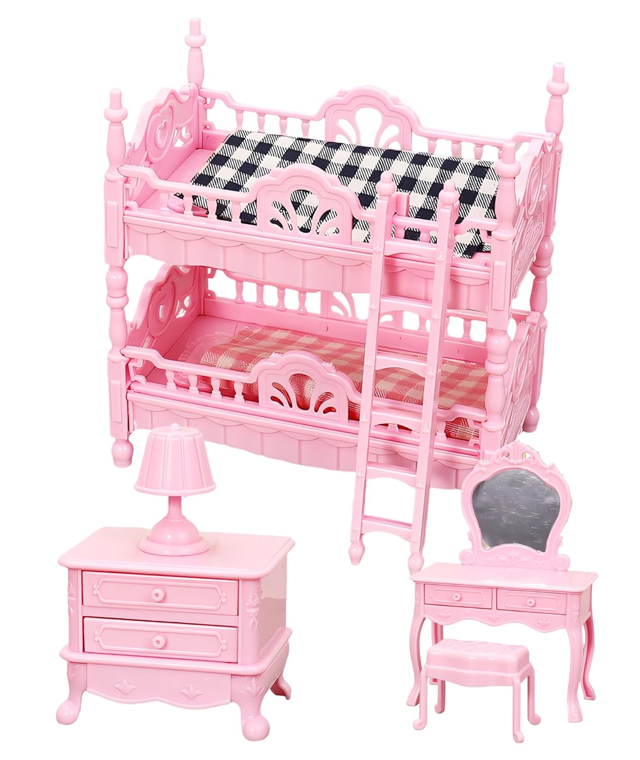 Doll House Furniture Set, Doll House Set, Miniature Furniture Set for Dollhouse, Pink Bedroom Set with Dressing Table, Nightstand, Lamp, Perfect for Dolls and Miniature Scenes