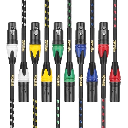 Miniatura 5 de Paquete de 5 cables XLR macho a hembra de 3 pines, 22 AWG, 3 pies, blindado, carcasa de aleación de zinc negro con diseño trenzado multicolor, grado