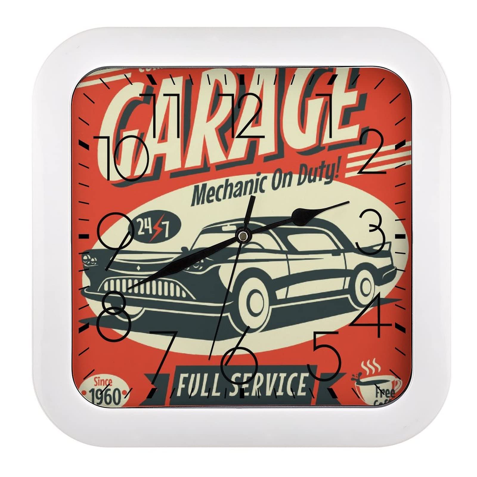 Pendule Murale Silencieuse 26cm Cadran Voiture Rétro Mécanisme Fluide pour Salon