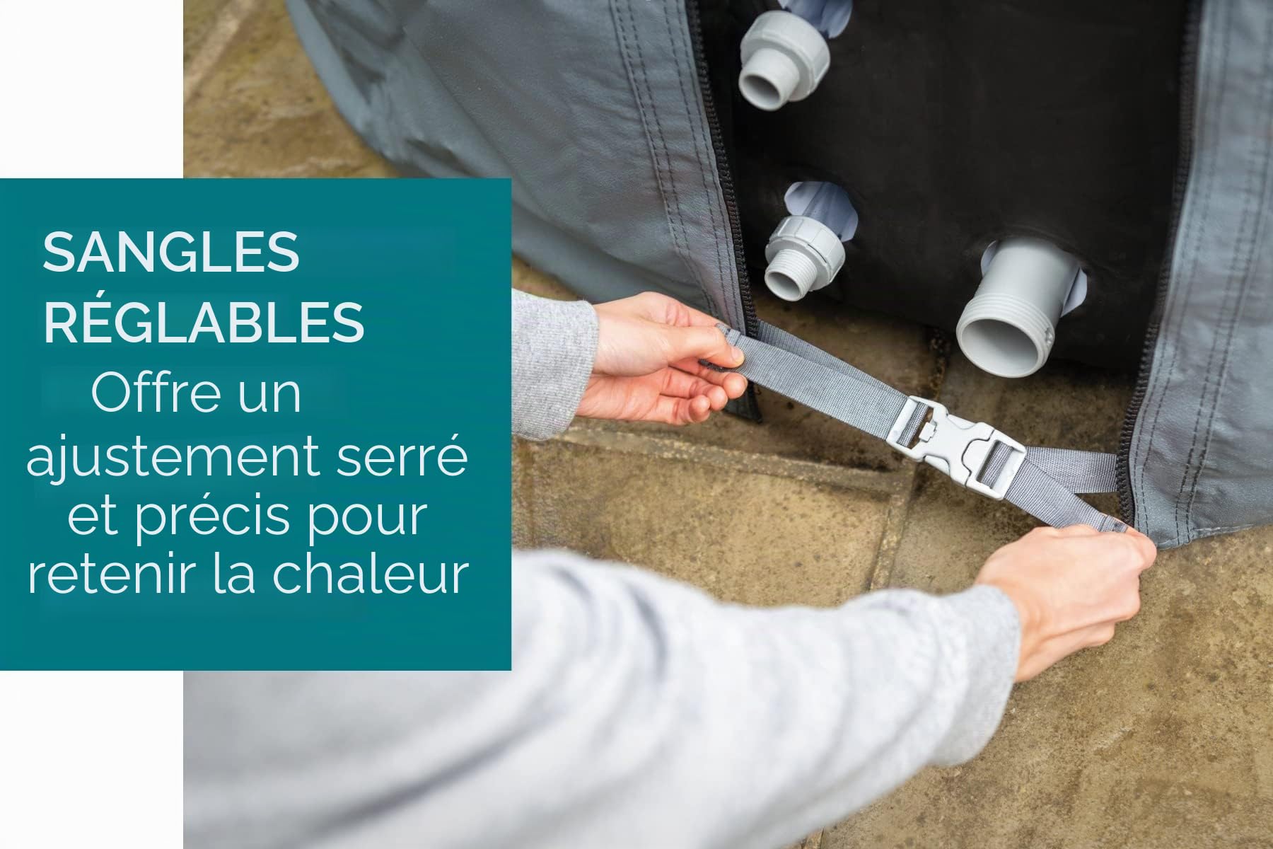 Couverture thermique pour spas ronds 2,16m x 80cm, compatible avec pompes intégrées et pompes externes, EnergySense™, waterproof