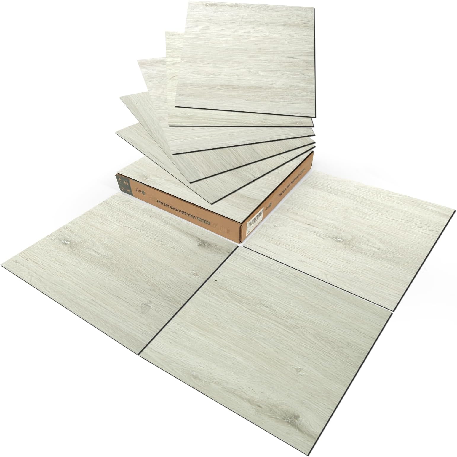 Art3d Peel and Stick Vinyl Floor Tiles 60-Pack 12 x 12 inch, Self Adhesive Waterproof Flooring Wood Planks for Kitchen, Dining Room, Bedrooms, Cover 60 Sq. Ft, White-Washed Oak