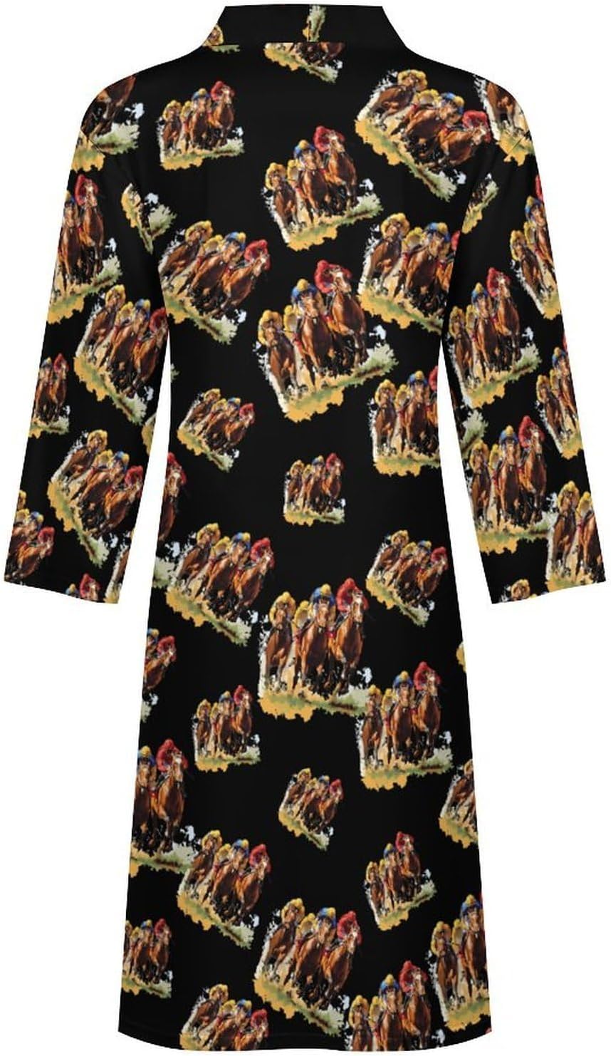 Jockeys Horses Racing Mens Robe Long Bathrobe for Women Bath Robes Lightweight Soft Printed Sleepwear