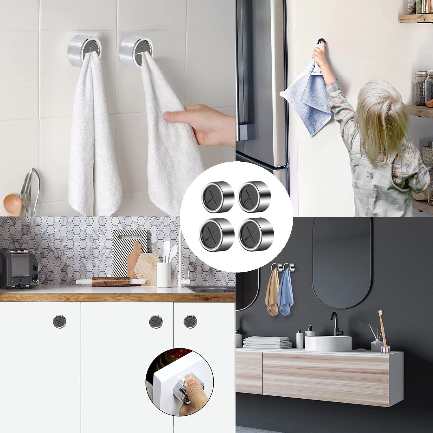 Lot De 4 Crochets Adhésifs Pour Torchons, Sans Perçage, Pour