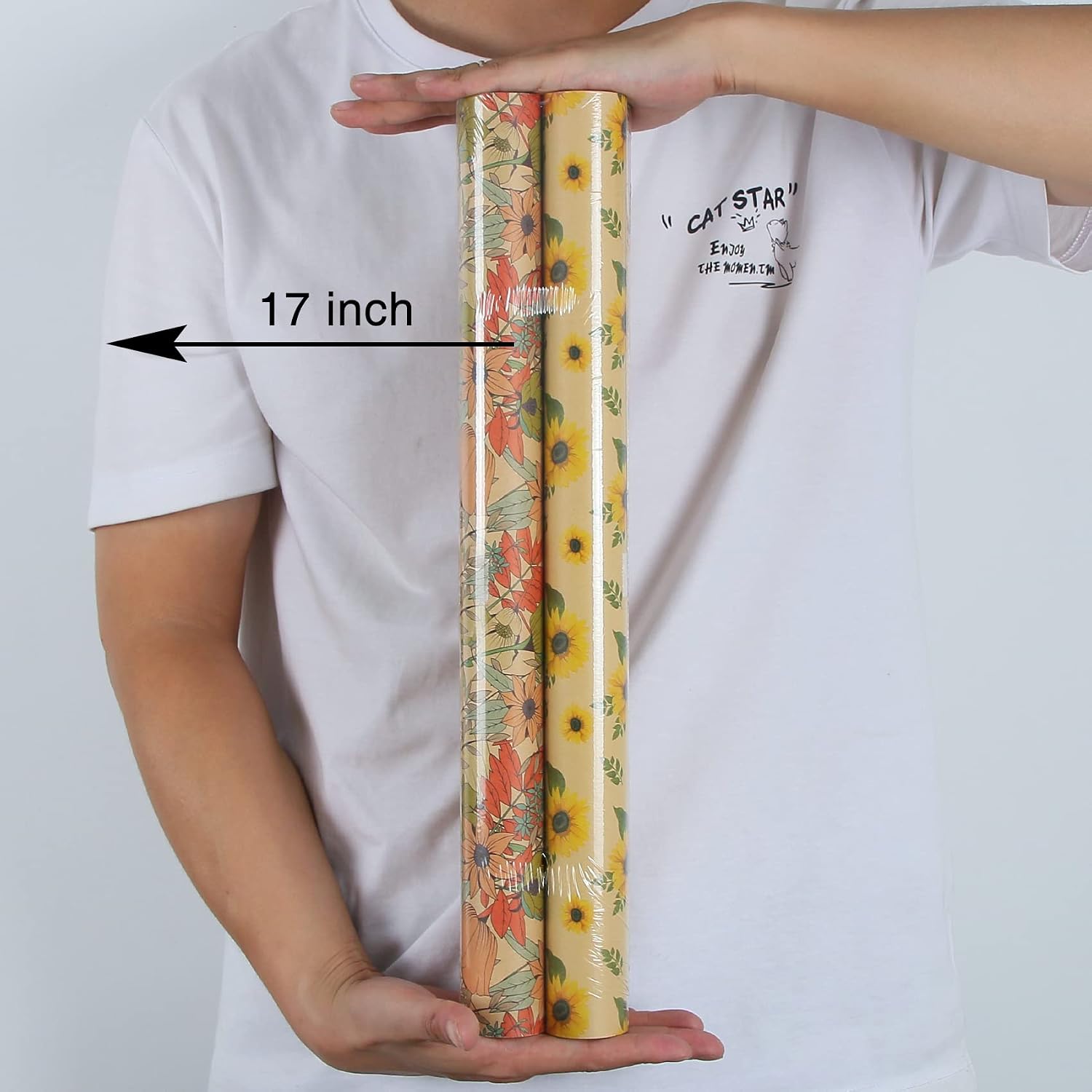 Aimyoo Kraft Floral Wrapping Paper Bundle, Vintage Sunflower Flower Gift Wrap Paper for Wedding Bridal Shower Birthday Rolls of 4, 17 in x 16 ft per Roll image 3