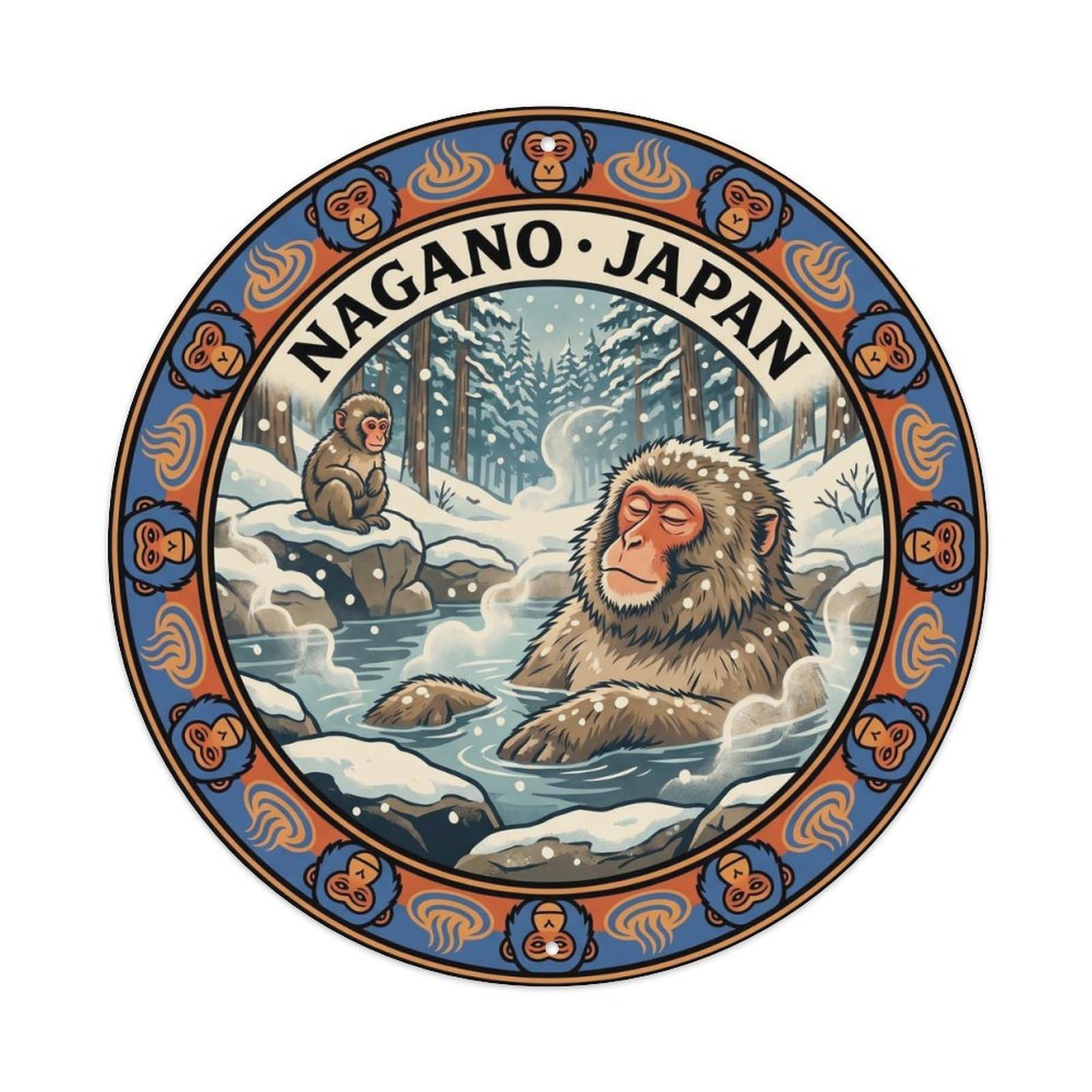 Monkey Onsen Steam Wildlife Travel Animal Coastal Metal Tin Sign