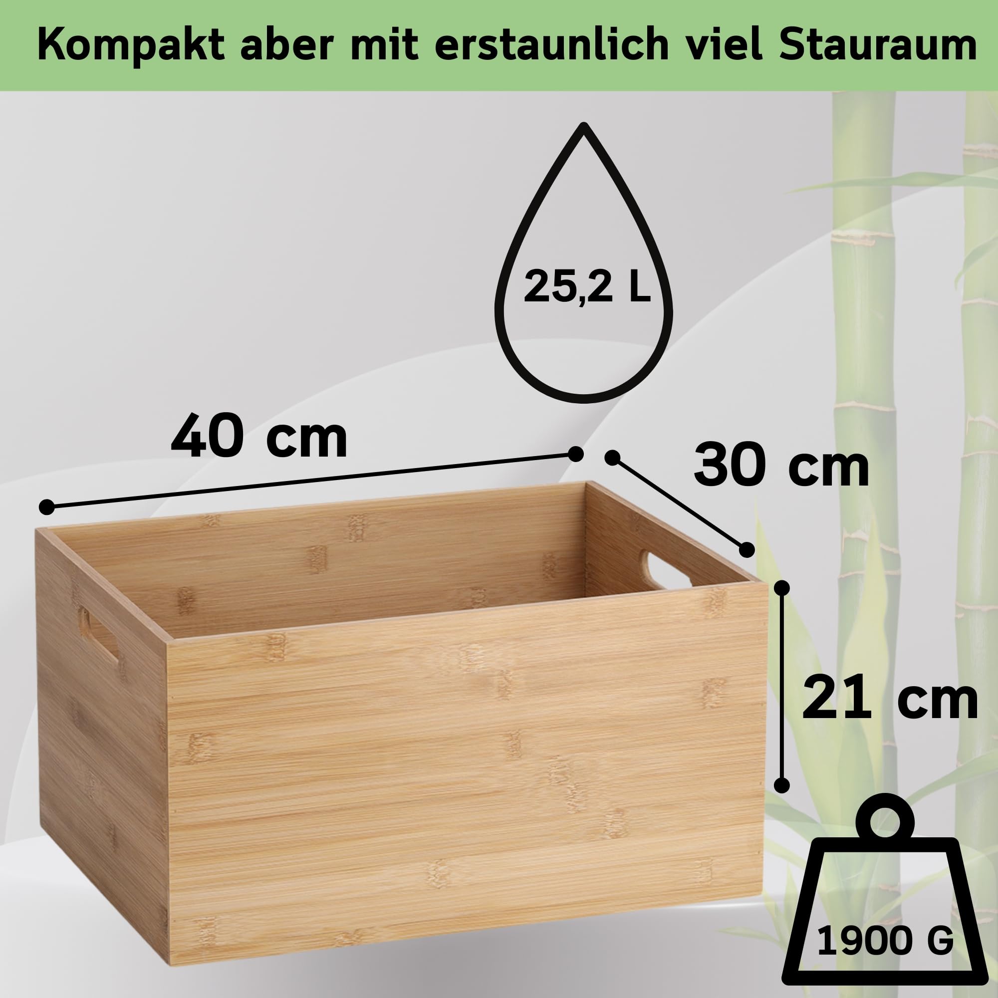 Holzkiste Bambus Ordnungsboxen Holz Kiste Aufbewahrungsbox robuste Organizer Holzkisten stapelbar verschiedene Größen & HLKauf-Block (Bambus-Mixset-3Größen & HLKauf-Block)