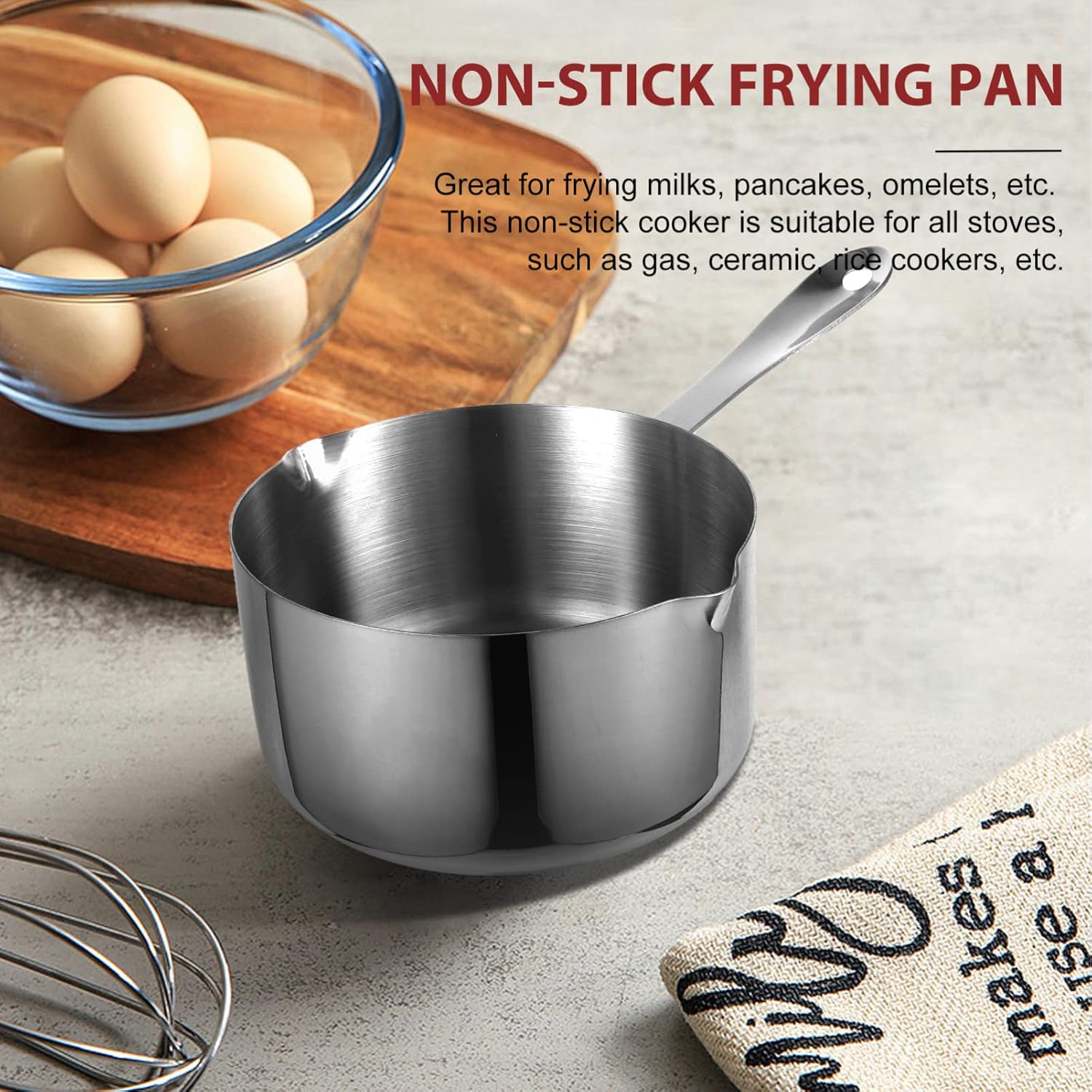 Stainless Steel Saucepan with Pour Spout and Handle Milk Pan Butter Coffee Milk Warmer Cooking Pot for Home Kitchen 14cm (Silver 22X10X6.5CM)