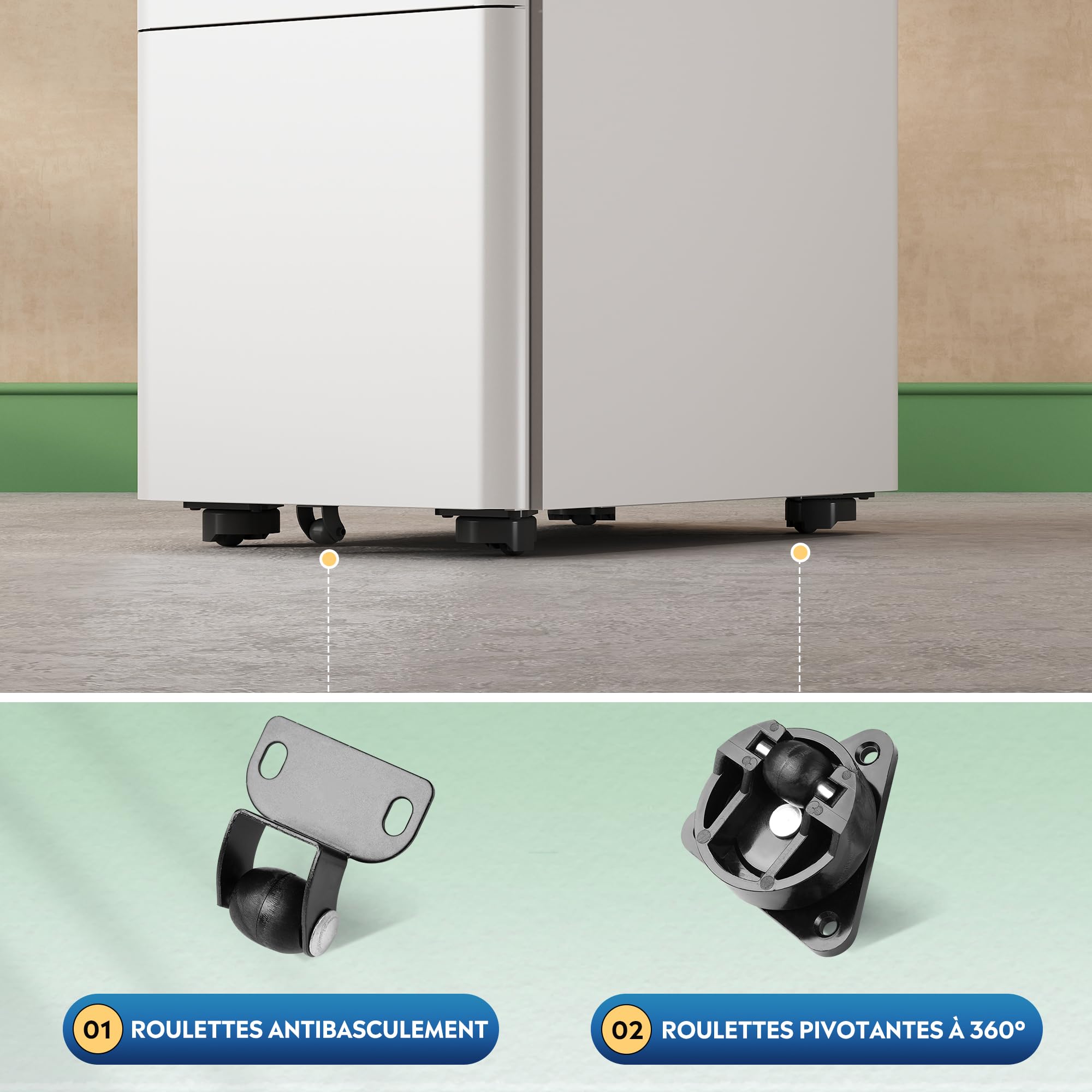 DEVAISE Caisson de Bureau avec 3 Tiroirs, Meuble Rangement Bureau Tout-en-Un, Support Imprimante et Caisson à roulettes, Blanc