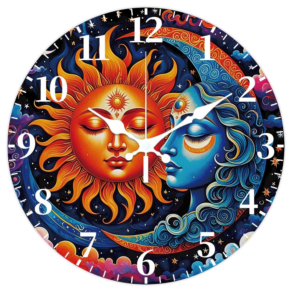 Horloge murale ronde soleil colorée 30,5 cm pour salon et chambre