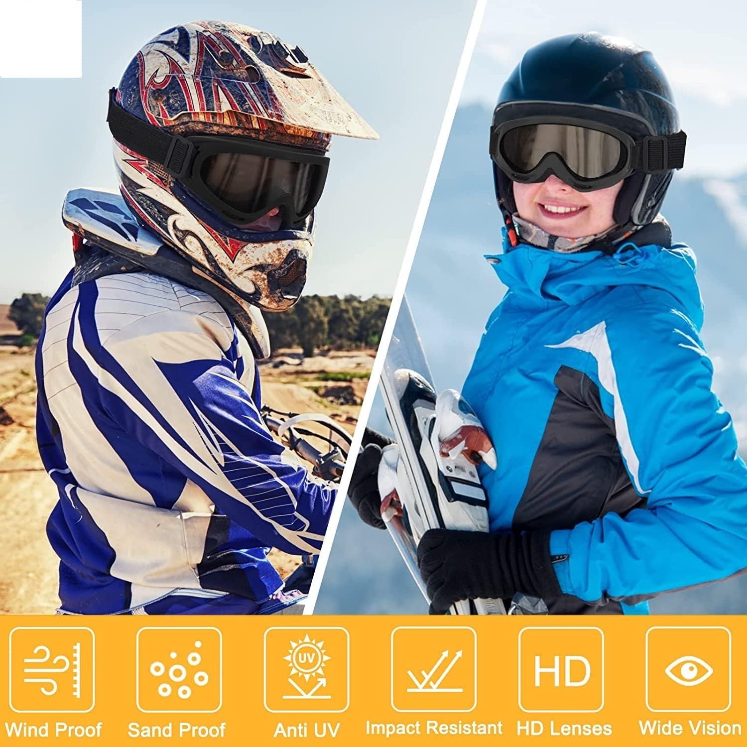 BIRZAR Offroad Motorcycle Goggle | Goggles with Adjustable Buckle | Face & Eyewear Dirt Shield | Ideal for Motorbike, Snowboarding Skiing & Cycling | Helmet Goggle for Men & Women |(Pack of 1) (Black) 2