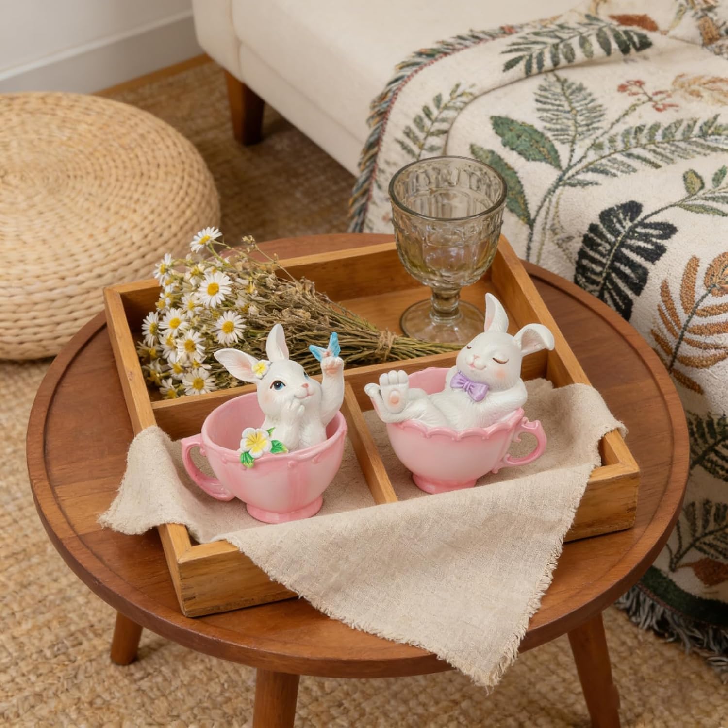 Cynkeyee Easter Decorations Bunny Figurine - 2 Pcs Cute Bunny in Pink Teacup Bunny for Table Decor Office Gift for Woman Easters Decorations for The Home 3.3x2.5x3.5IN - Image 4