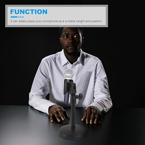 Miniatura 9 de Soporte de micrófono de escritorio ajustable con placa base estable, soporte de micrófono portátil para podcasting transmisión en vivo de radio,