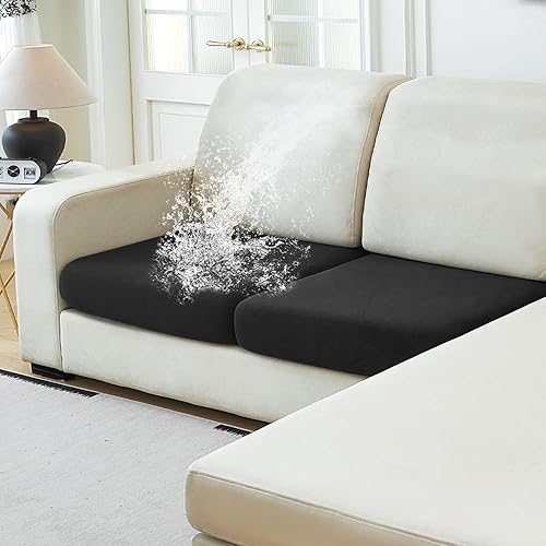 Miniatura 37 de NAISI Fundas de cojín impermeables para sofá, tela de terciopelo grueso, lavables, 3 piezas, fundas individuales para sofá modular con parte