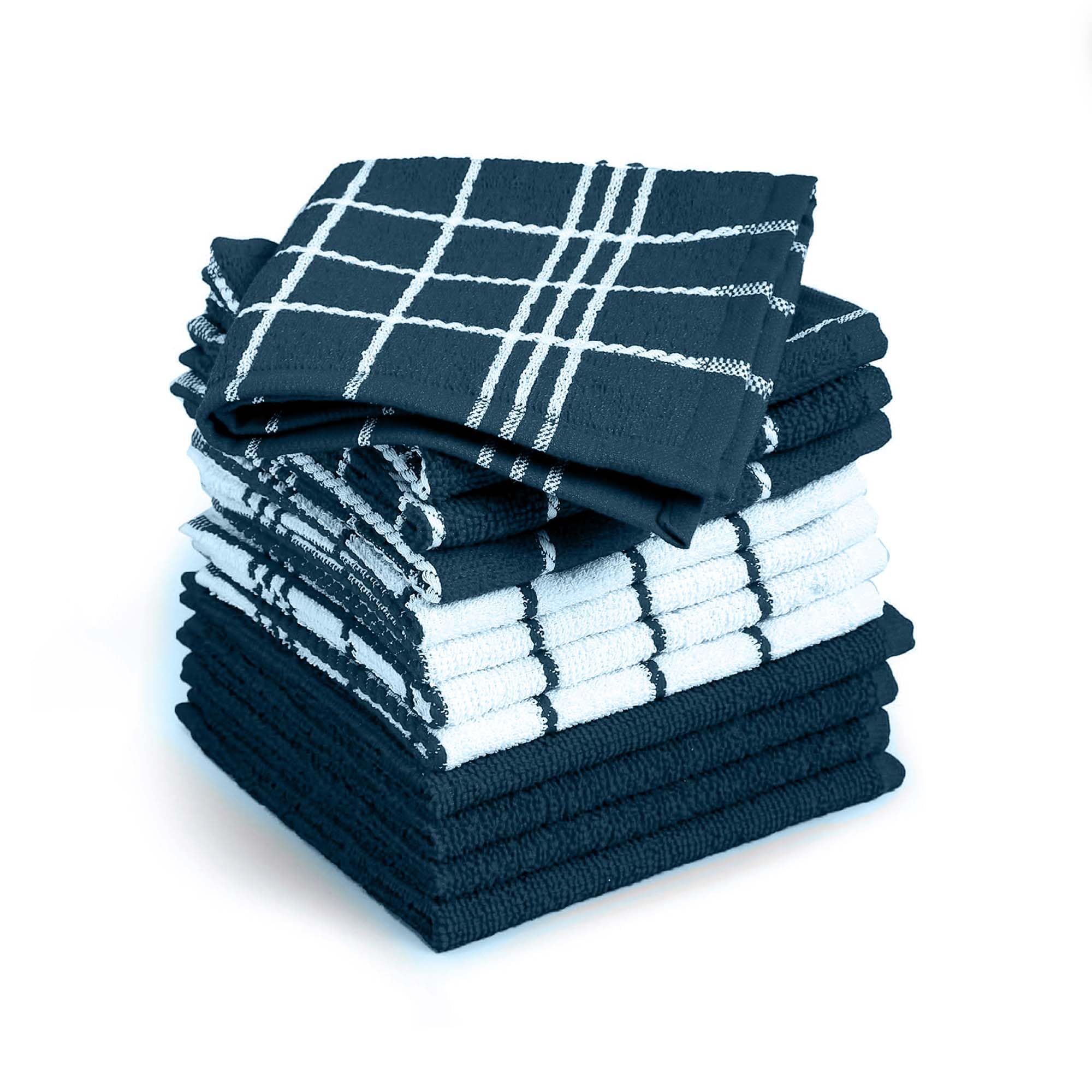 Premium Cotton Kitchen Towels – Set of 12, 15x25 Inches, Ultra Absorbent, Quick-Dry, Durable Dish Towels, Perfect for Cleaning and Drying – Flour Sack & Ring Spun Cotton | Turquoise And White