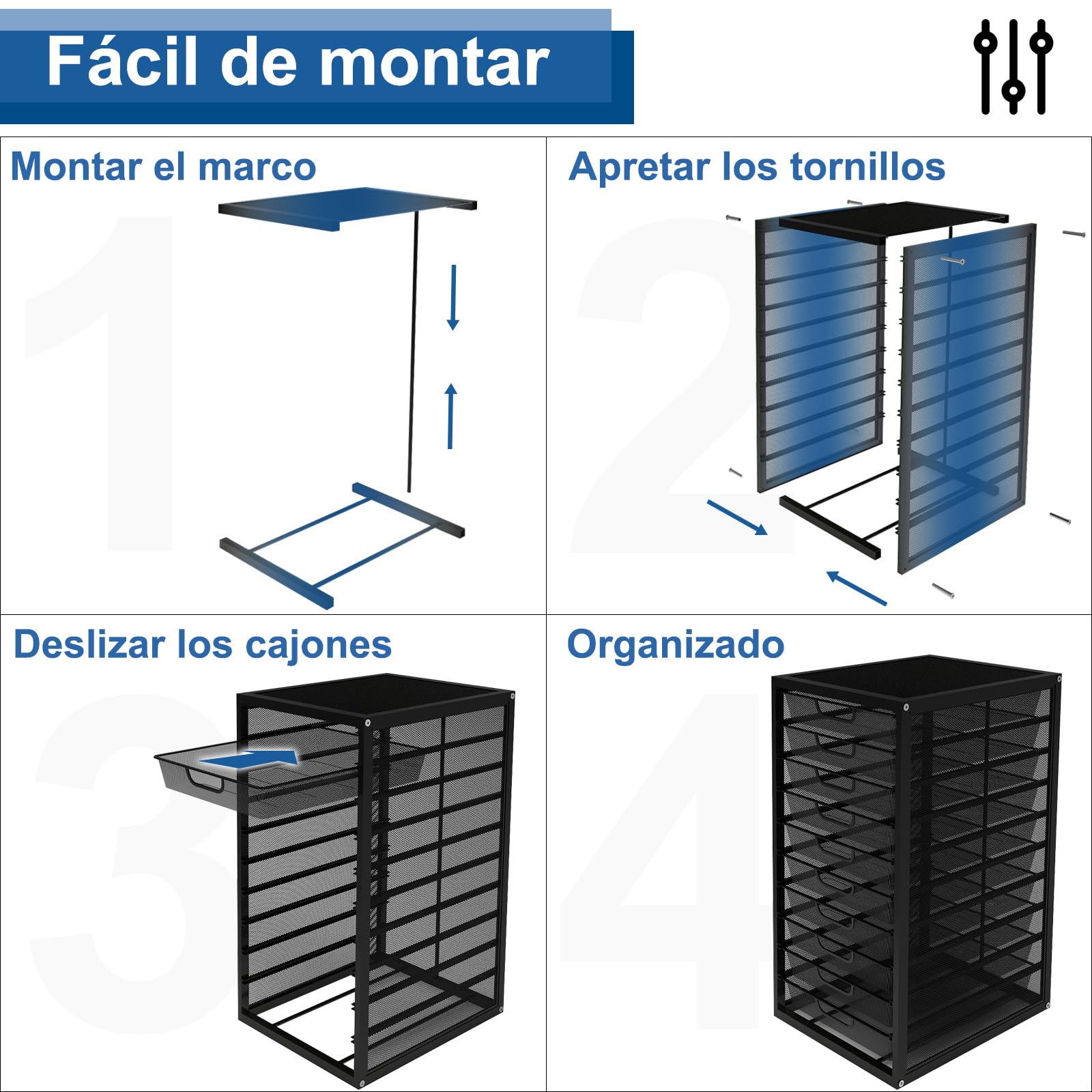 PUNCIA Cajonera con 10 Cajones Organizador Bandeja Oficina de Documentos A4 | Archivador Metálico de Papel Clasificador para Escritorio Almacenamiento Metal Caja de Almacenamiento Material de Oficina