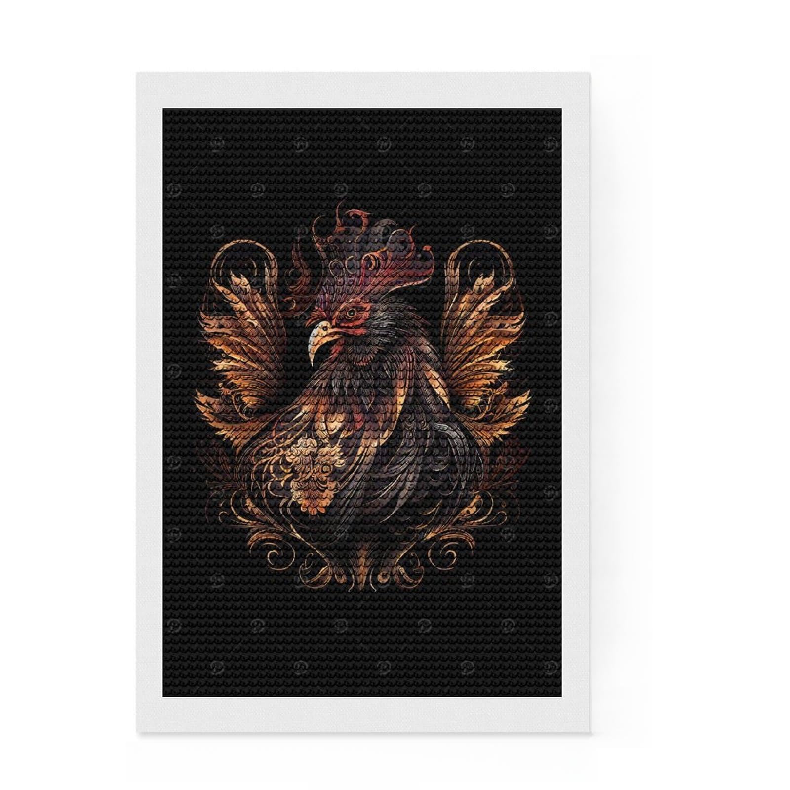 Junmoney Chinese New Year Rooster Diamond Art Canvas 8"x12", Relaxing DIY Hobby, Satisfying Creative Project, Farmhouse Decor, for Women