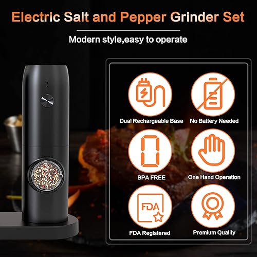 Miniatura 2 de Juego de molinillo eléctrico recargable de sal y pimienta, molinillo automático de sal y pimienta con luz LED, molinillo de sal y pimienta, grosor