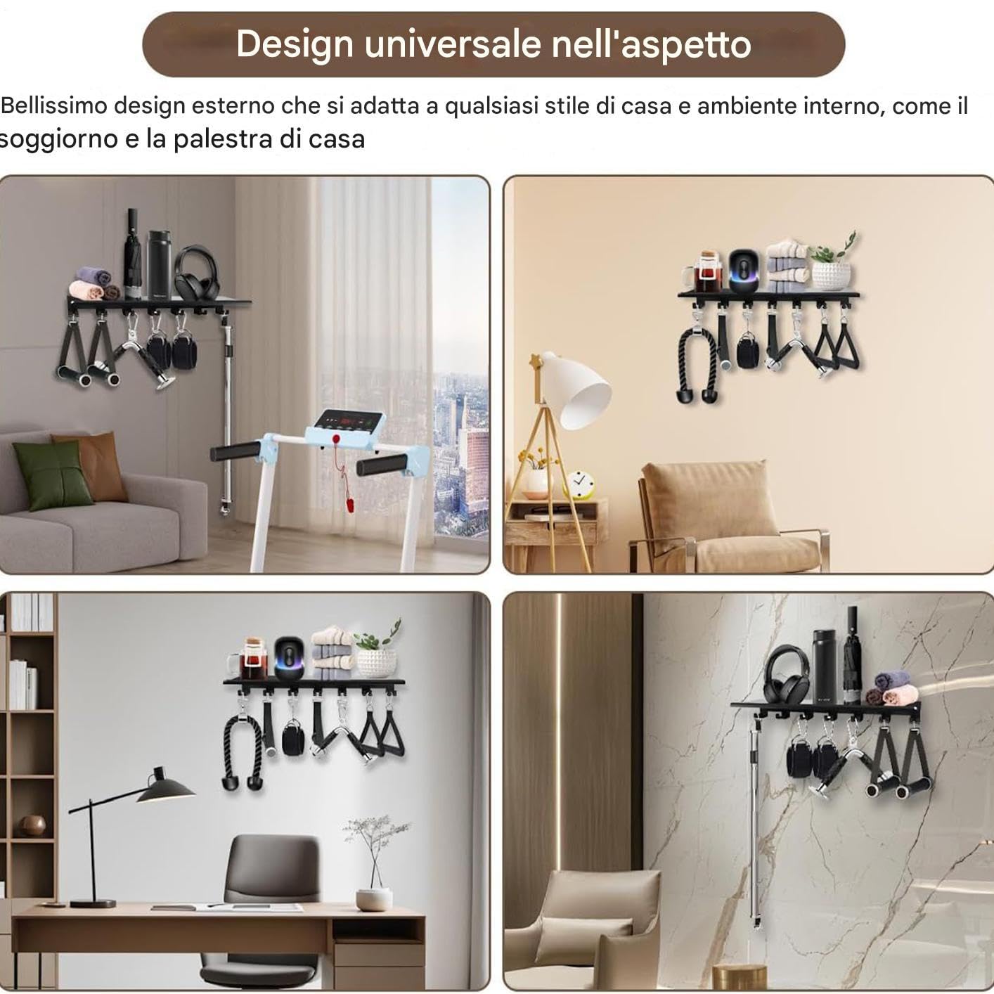 Wall Shelf - Adjustable Storage Rack Organizer, Heavy Duty Holder Bracket Mount, Space Saving Multipurpose Hanger, Secure Support System for Workout Fitness Home Gym, Wall Organizer, Black