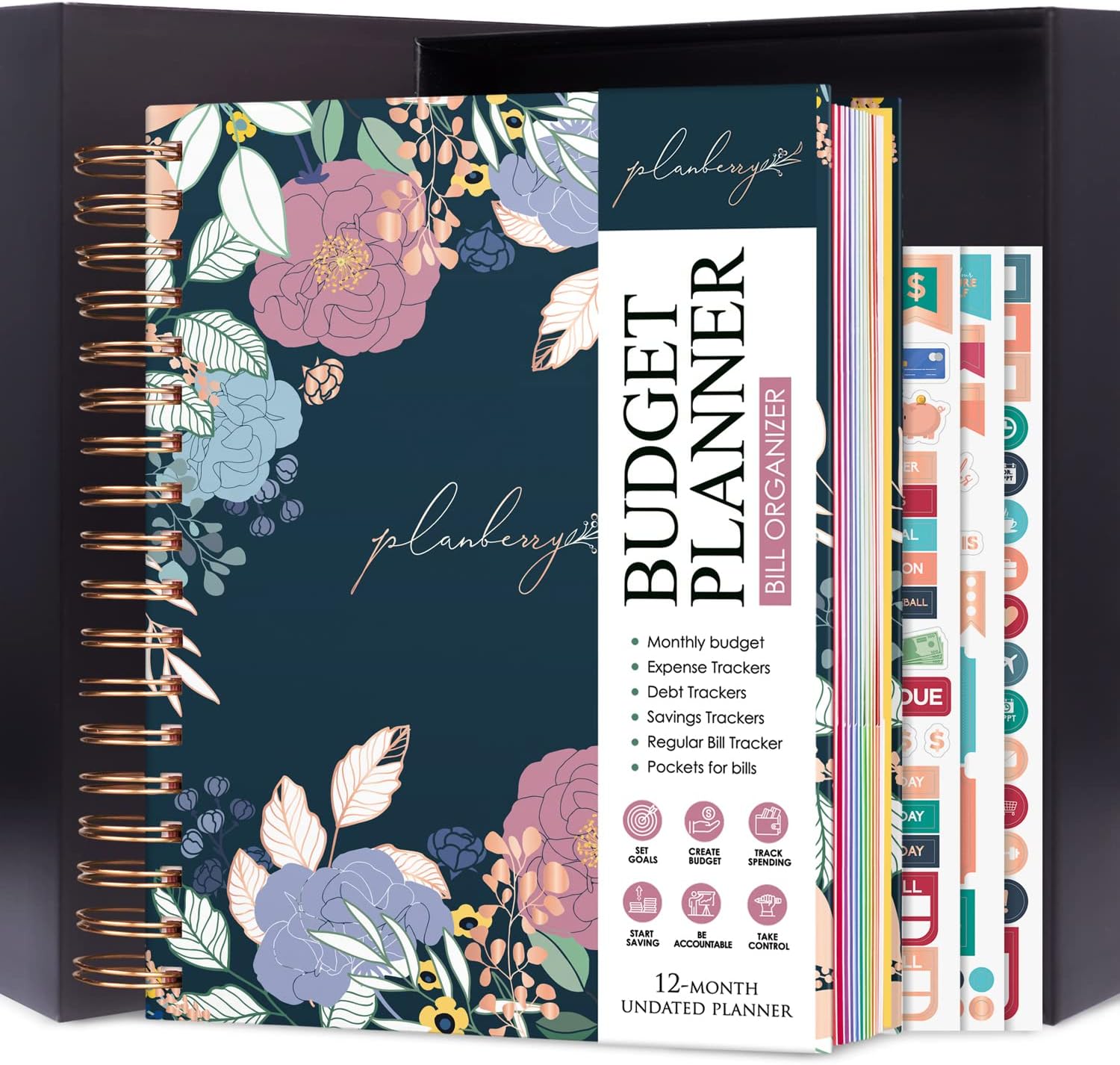 PLANBERRY Large Budget Planner & Monthly Bill Organizer with Pockets – Budgeting Book, Finance & Expense Tracker, 8.3x9.4″ (Rose Gold)