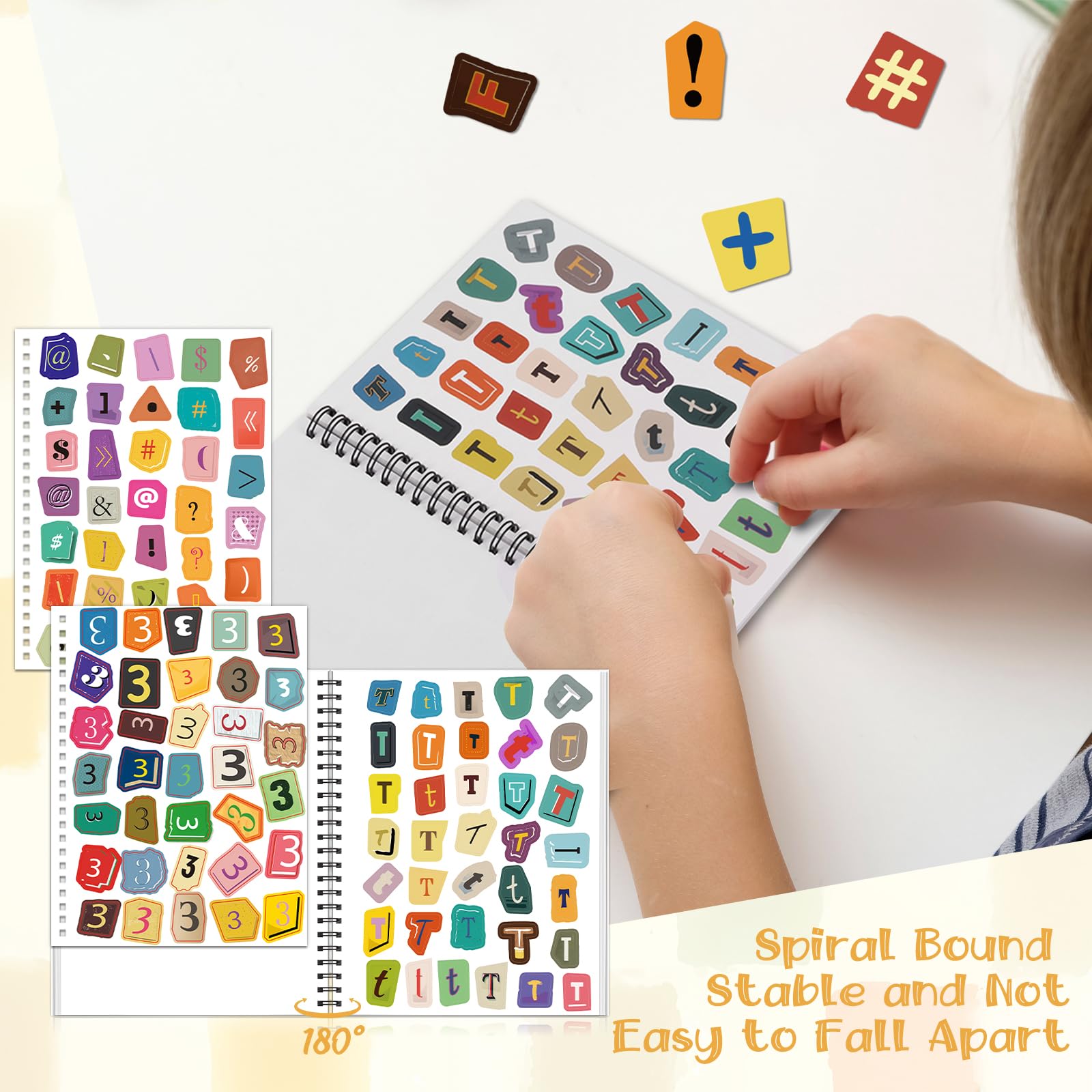 SKLENICE The Cut Out And Collage Book Spiral Bound Ransom Note Letters Sticker Books 8.5x6.3inch 1400+ Cut and Paste Materials Vintage Scrapbook Alphabet Letters Numbers Punctuation For Junk Journal - Image 3