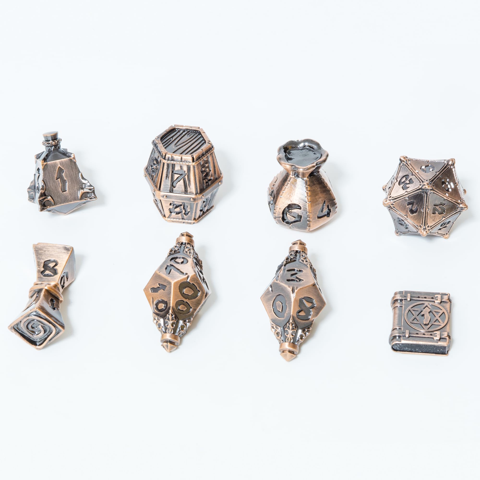 TOYVERSE Dwukolorowy zestaw wielościennych kości, kolor antycznej miedzi, kości ze stopu, odpowiedni do D&D, DND, RPG, MTG, Dungeons and Dragons, gier planszowych i odgrywania ról, od 15 lat