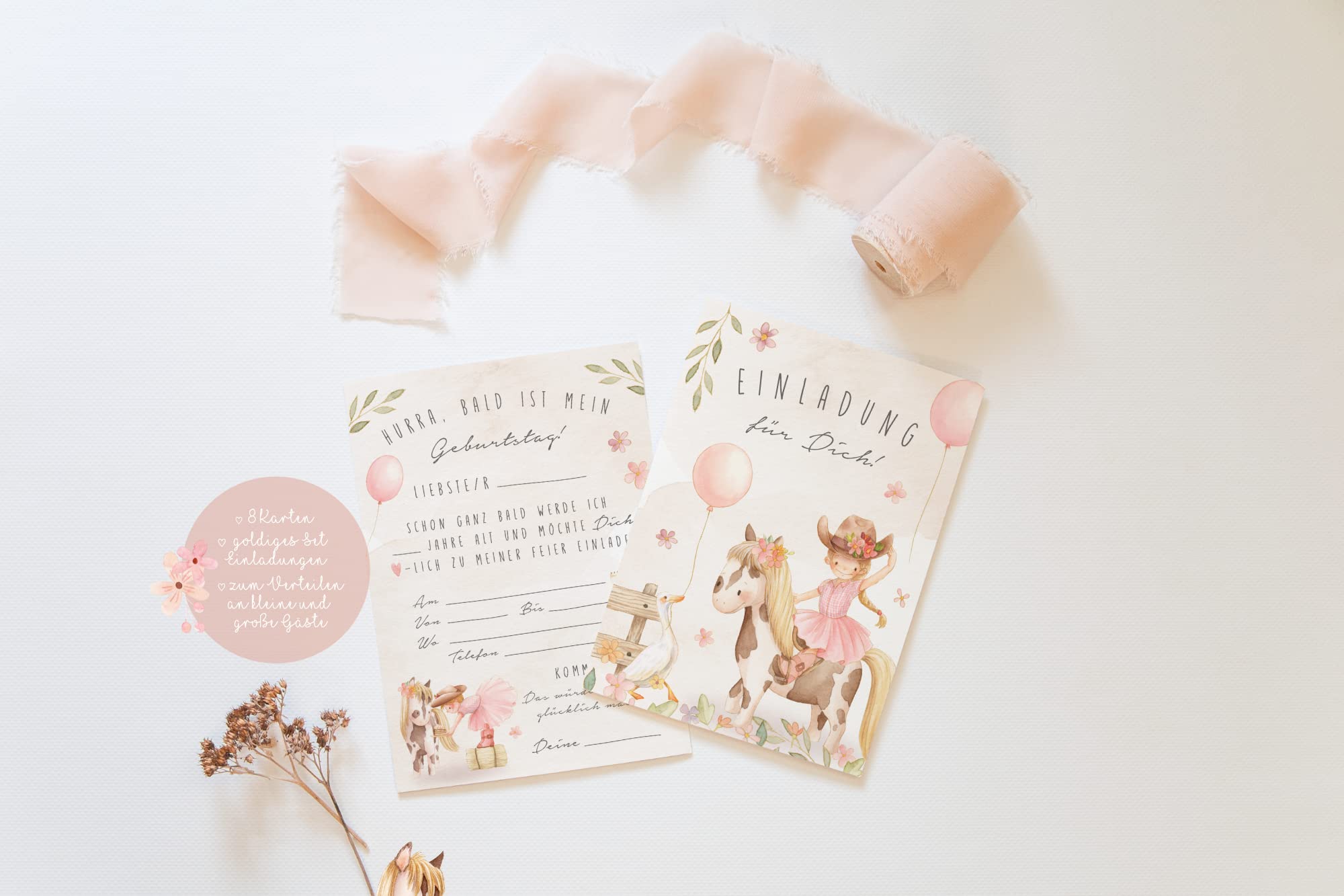 Biglietti D'invito Per Compleanno A Tema Cavallo – Formato A6, Set Da 8, Per Festa Bambini, Lemmami - 4