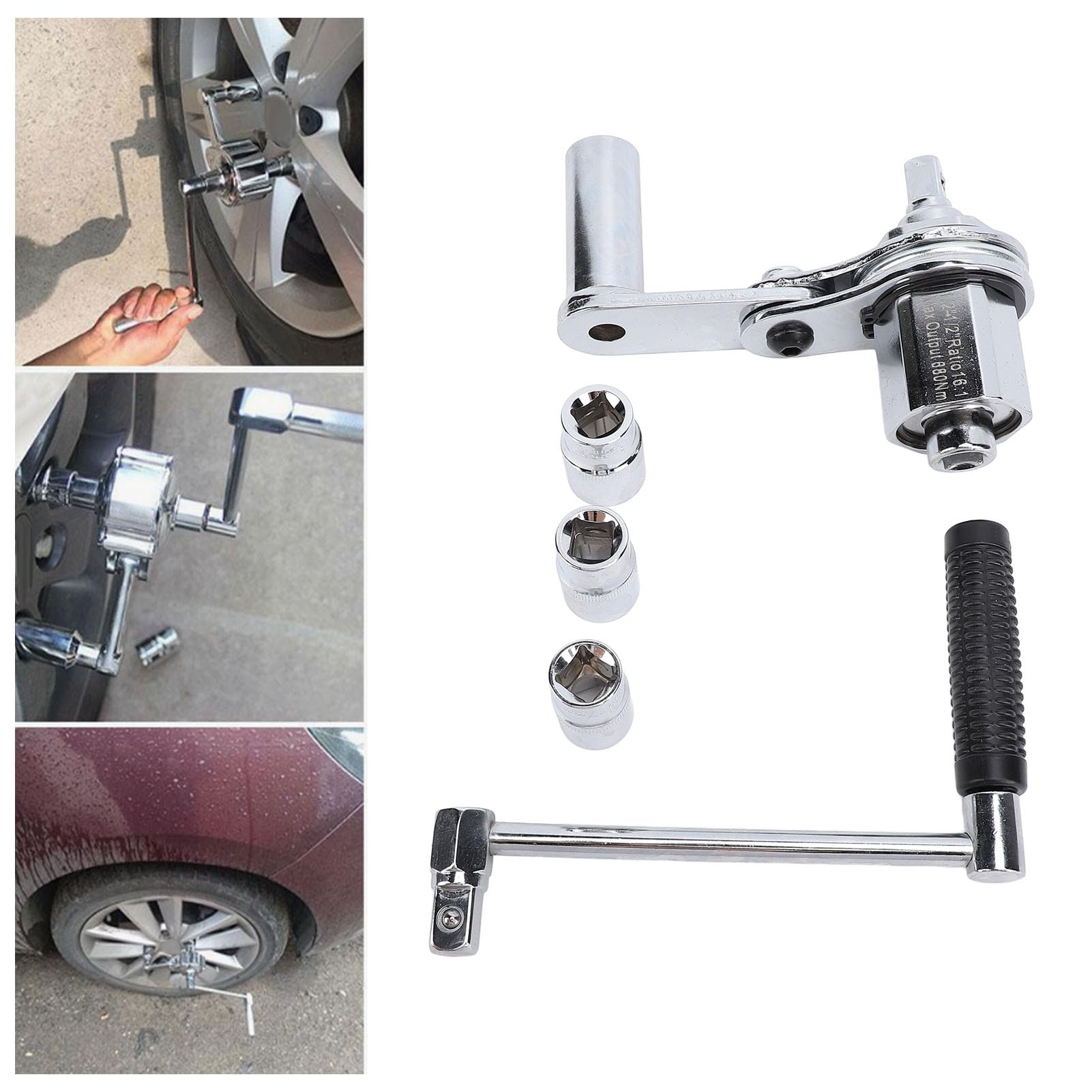 Clé multiplicatrice de Torsion Robuste, 3 200 Nm, 116 rapports de démultiplication, extracteur d'écrous de Roue avec Douilles de 17, 19 et 21 mm, pour Changement de pneus de