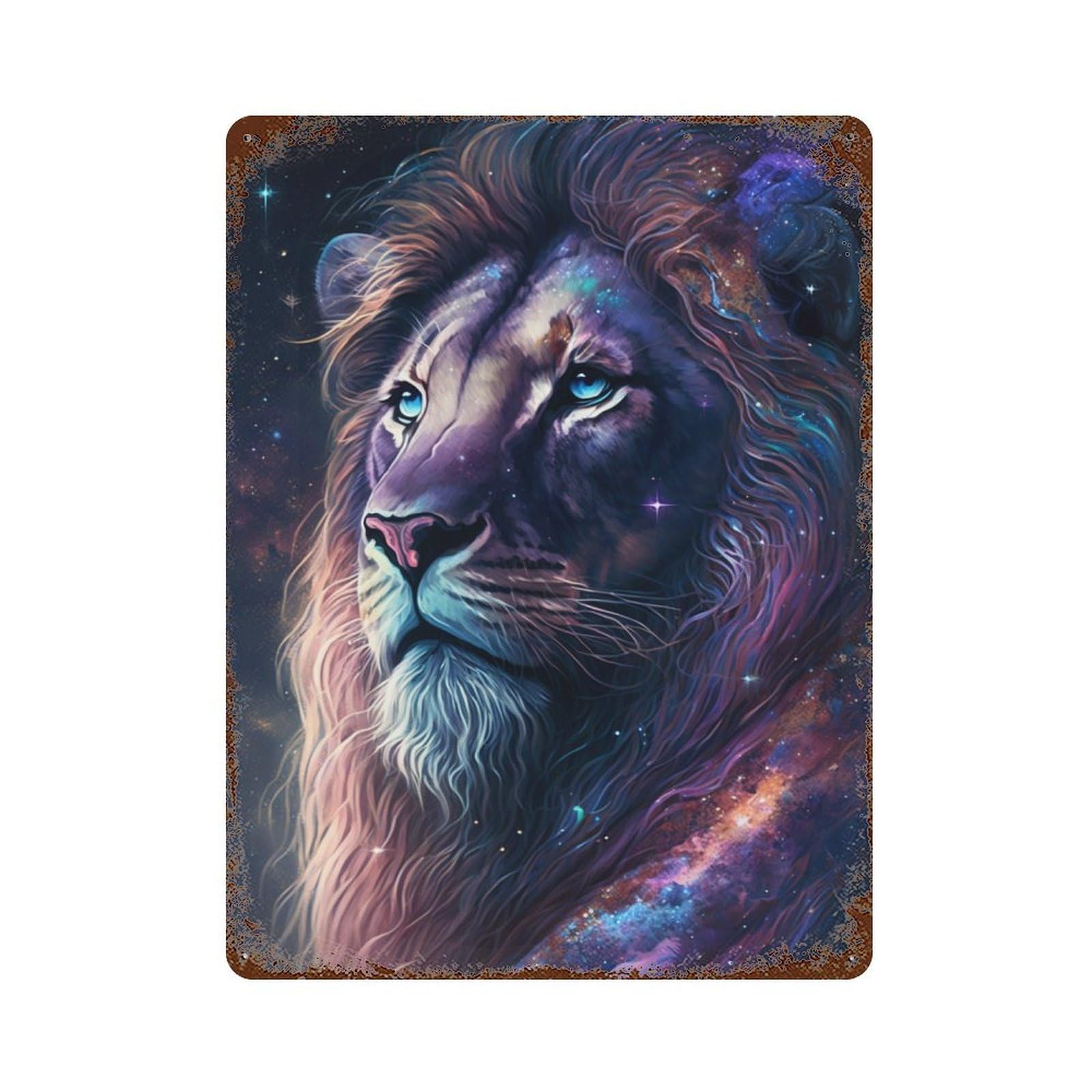Garage Style Cosmic Lion Art Print-17 Aged Metal Wall Plaque 15.7"x11.8", Novelty Wall Decor for Bar And Workshop