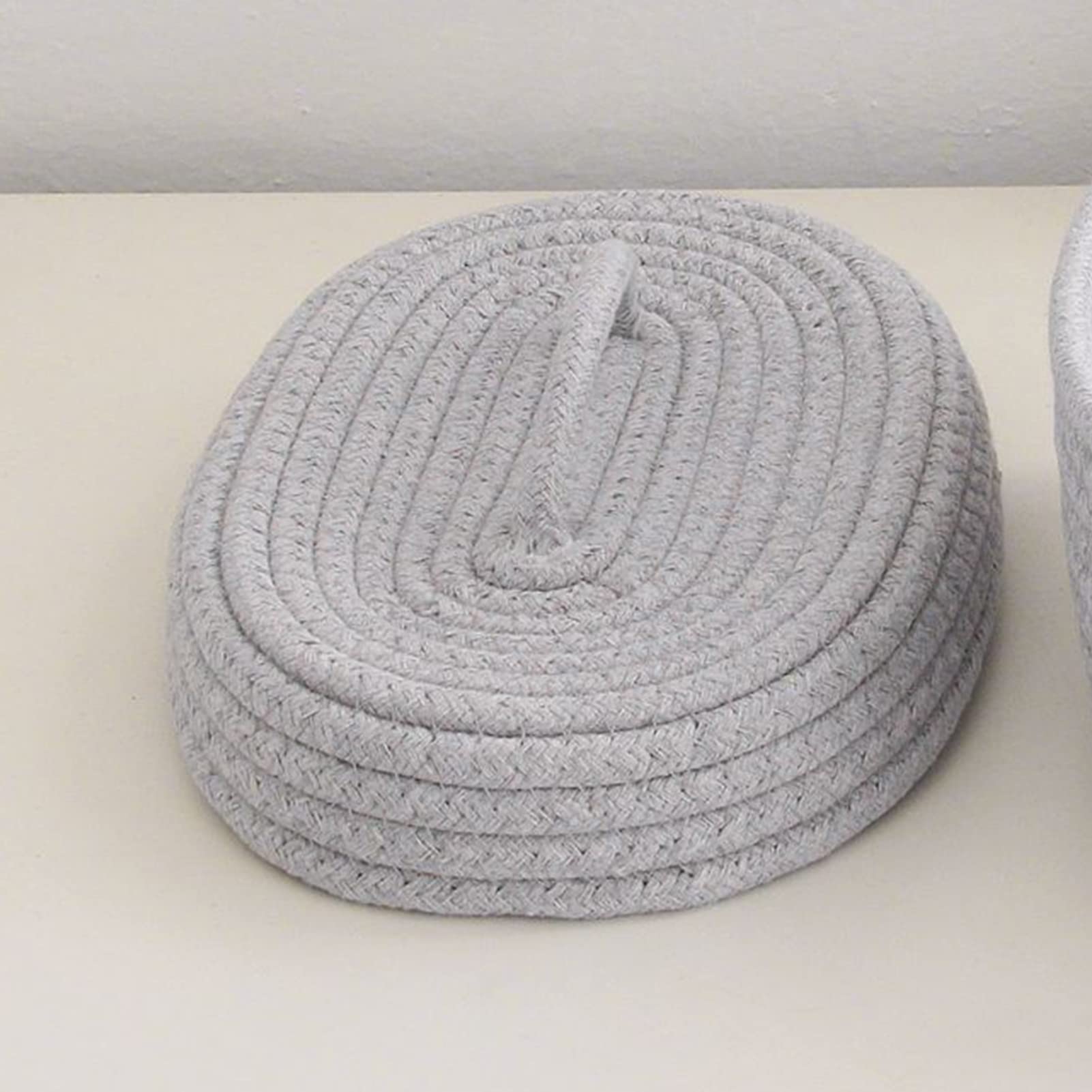 Scatola Portaoggetti da Scrivania con Coperchio, Contenitore Ovale Fatto a Mano in Corda di Cotone con Coperchio in Tessuto Intrecciato, Cesto Portaoggetti Multifunzionale (Grigio)