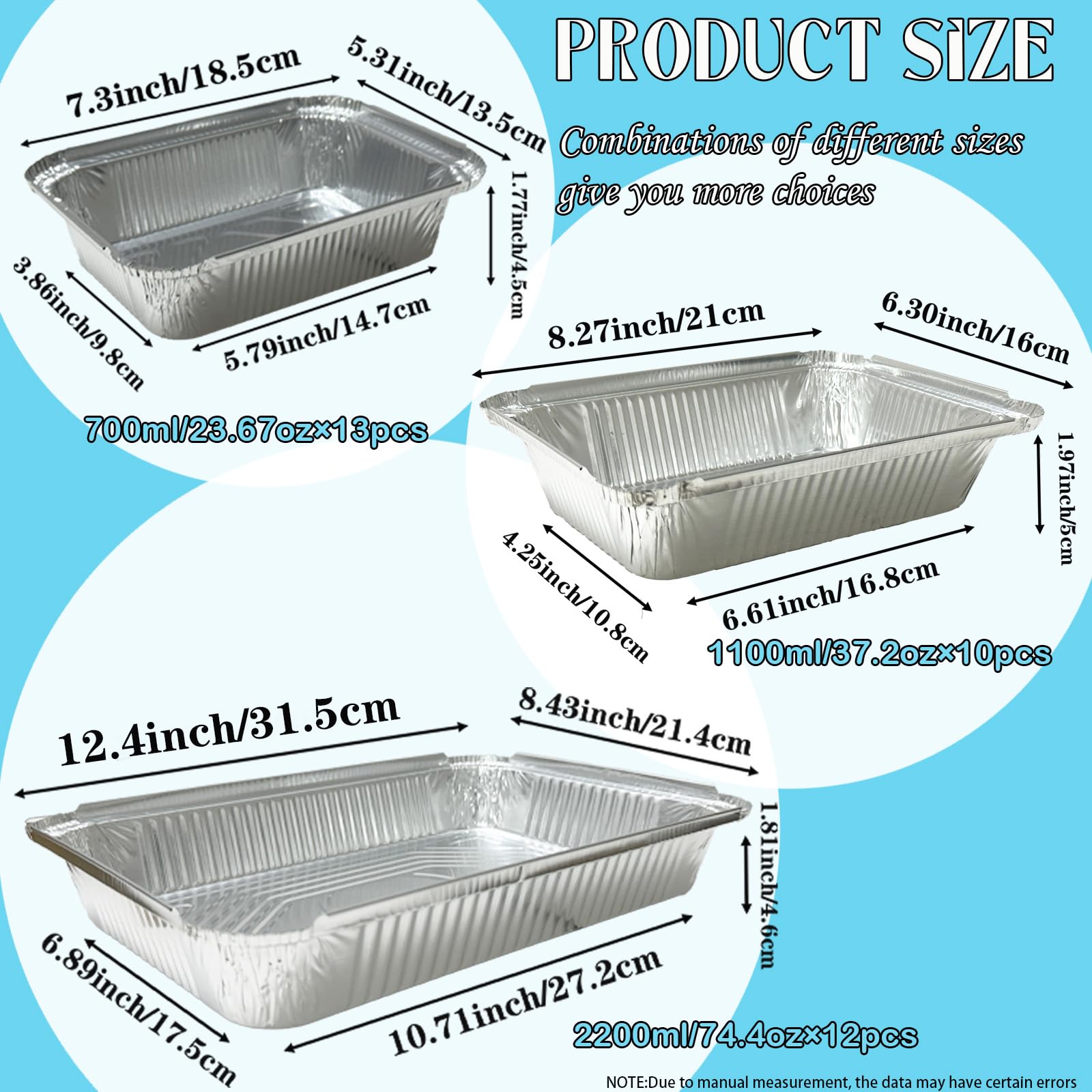 Paquete de 35 sartenes de aluminio con tapas, 2200 ml, 1100 ml, 700 ml, con tapas, para catering, preparación de comidas y comida para llevar. Viene con 10 juegos de cubiertos de madera.