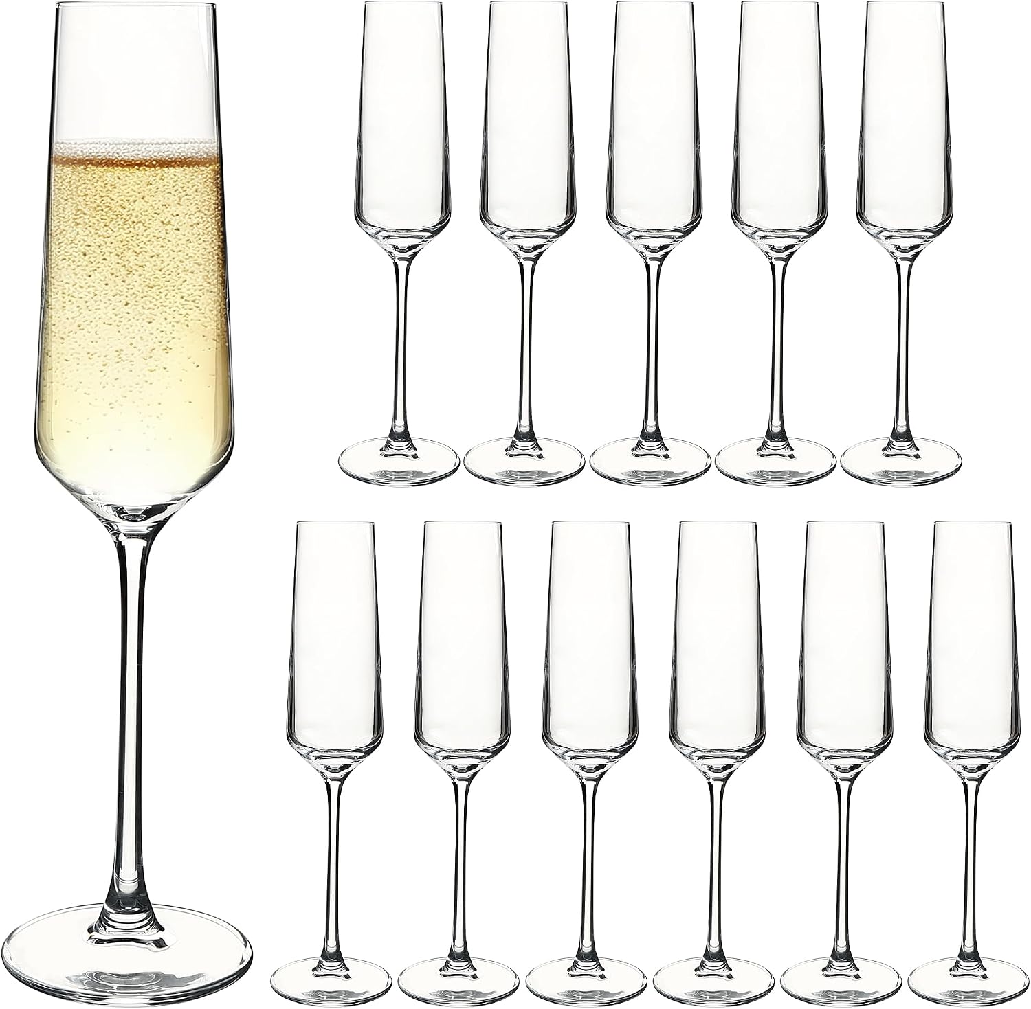 7 oz Champagne Flutes Set of 12, Clear Stemmed Champagne Glasses