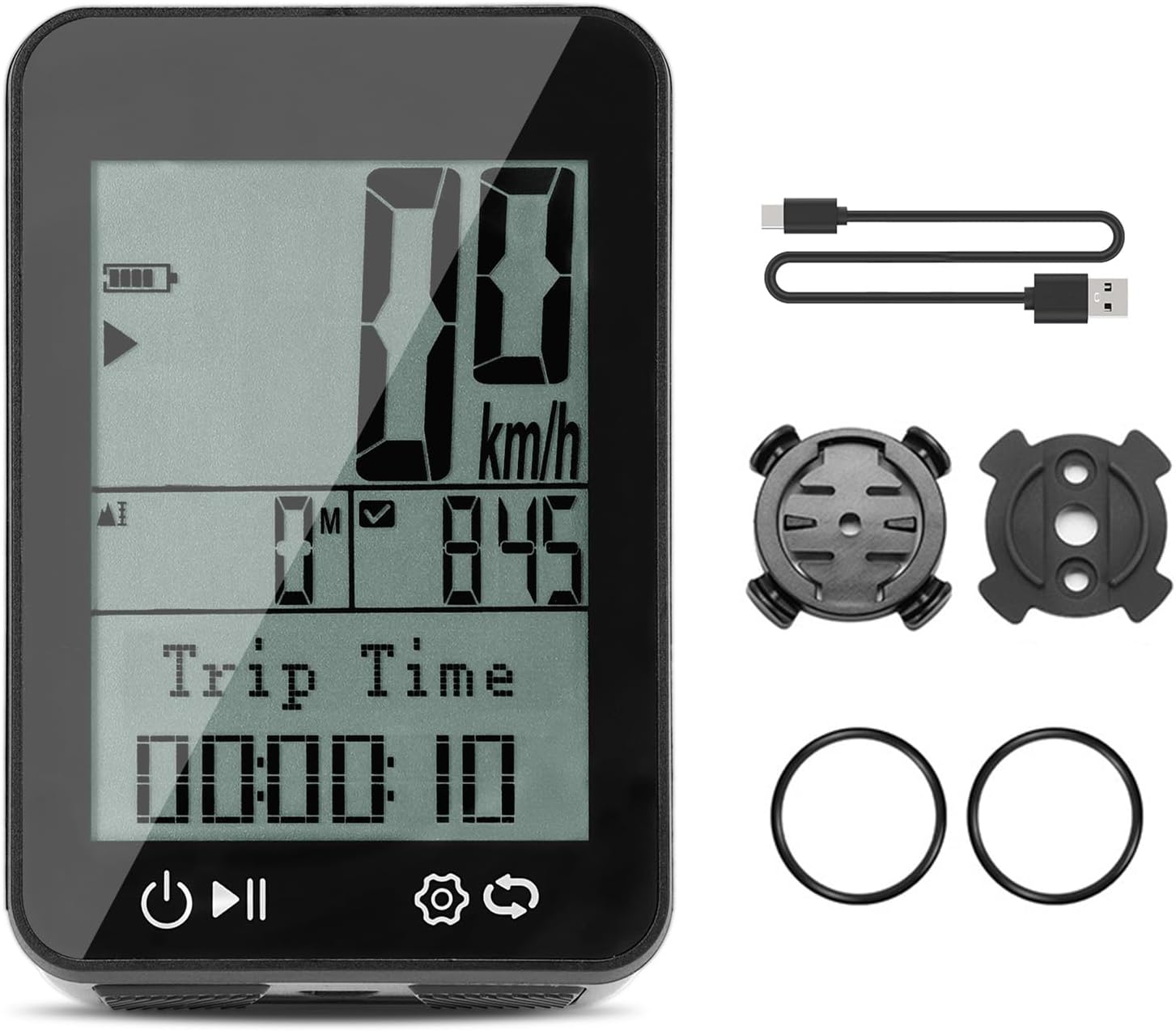 Aomiun BKV310 Bike Computer with dimensions labeled: 7.2cm/2.8in, 4.5cm/1.8in, 1.6cm/0.6in.