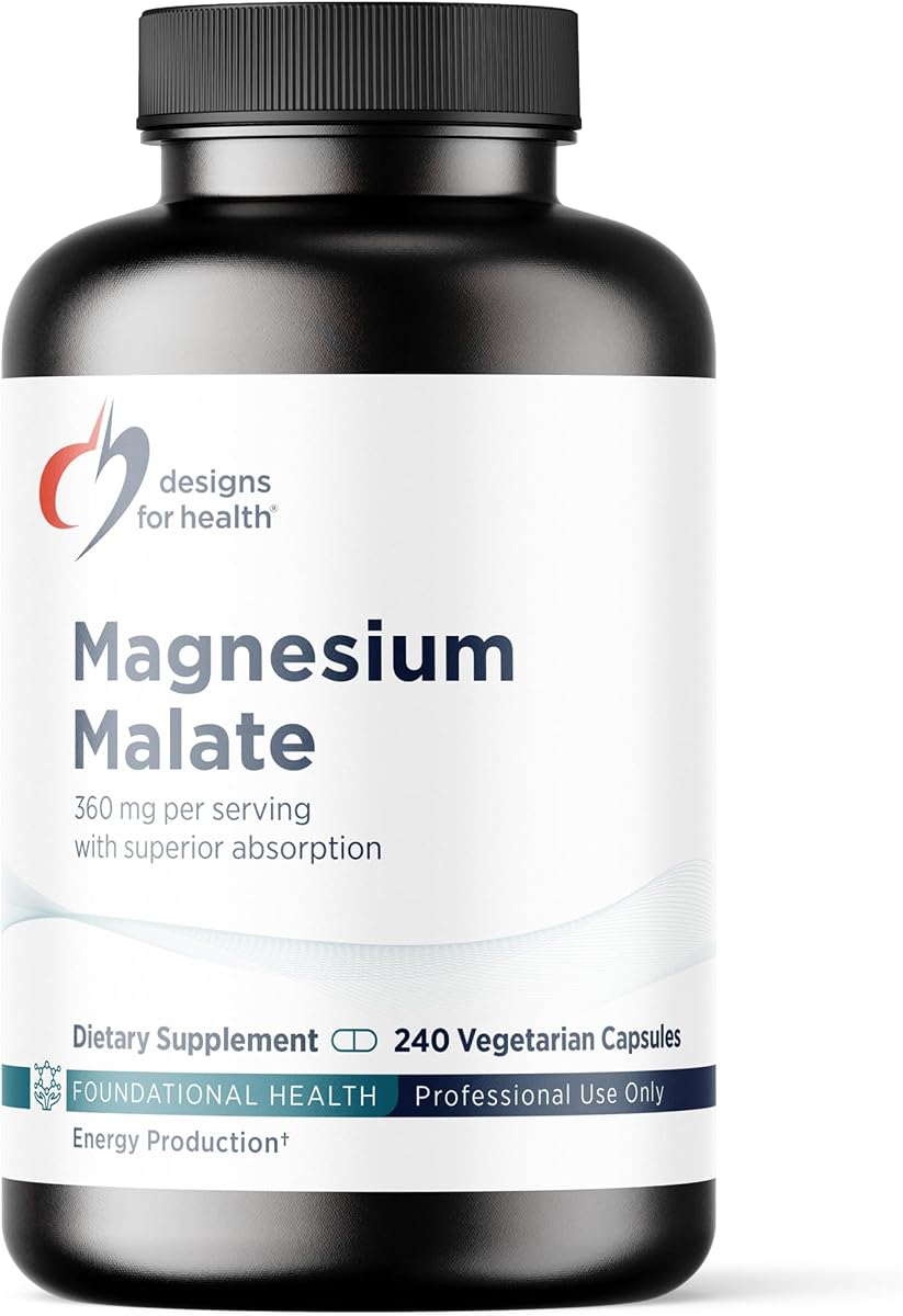 Designs for Health Magnesium Malate - Chelated Magnesium as Di Magnesium Malate - Highly Bioavailable Form to Support Energy, Bone Health + Muscle Recovery (240 Magnesium Malate Capsules)