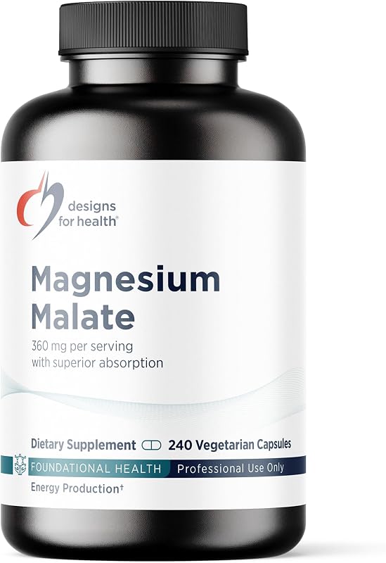Designs for Health Magnesium Malate - Chelated Magnesium as Di Magnesium Malate - Highly Bioavailable Form to Support Energy, Bone Health + Muscle Recovery (240 Magnesium Malate Capsules)