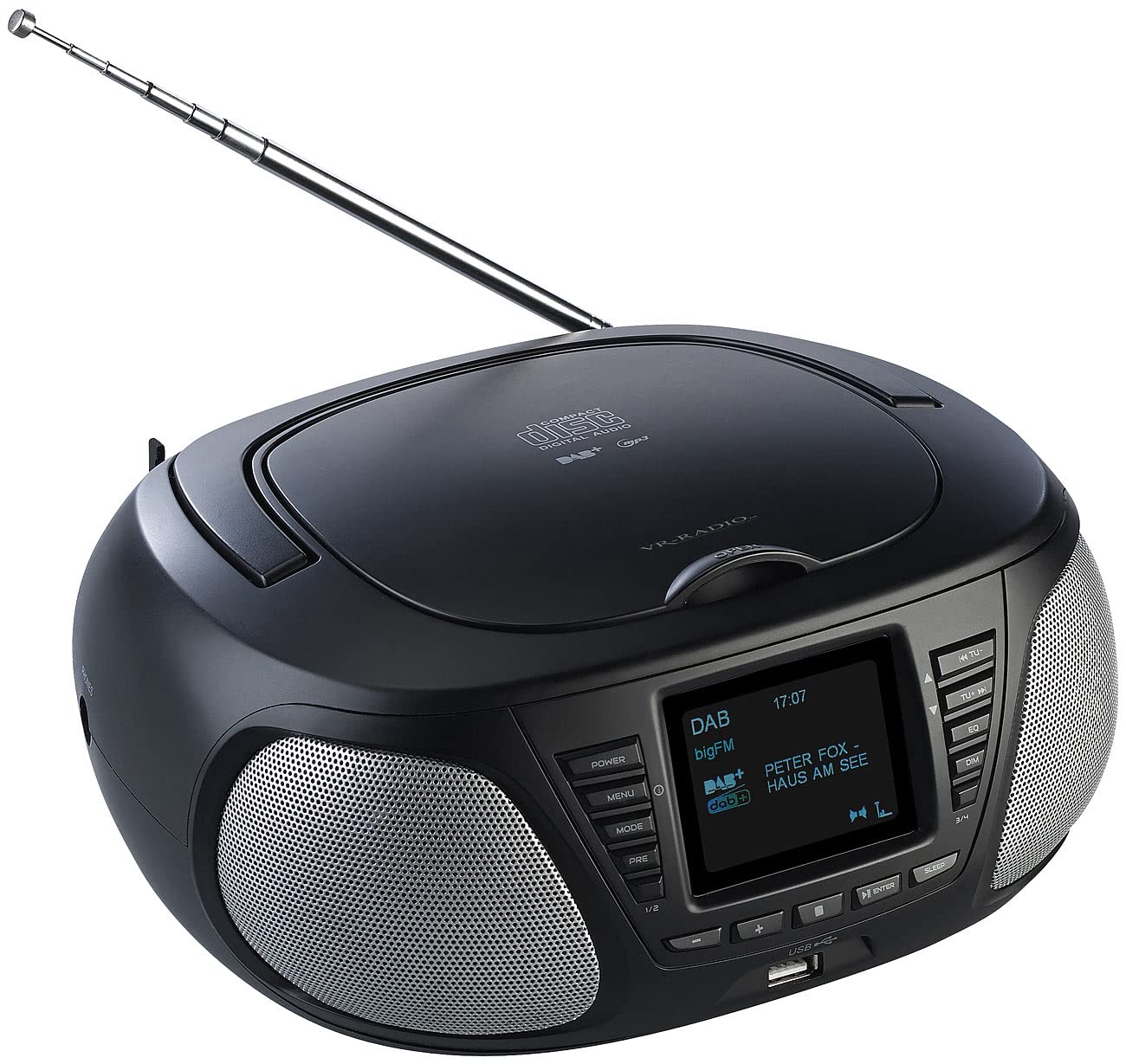 VR-Radio CD Player: Mobile Stereo-Boombox mit DAB+/FM, Bluetooth, CD, AUX, 10 Watt (Radio, tragbarer Player, Lautsprecher)