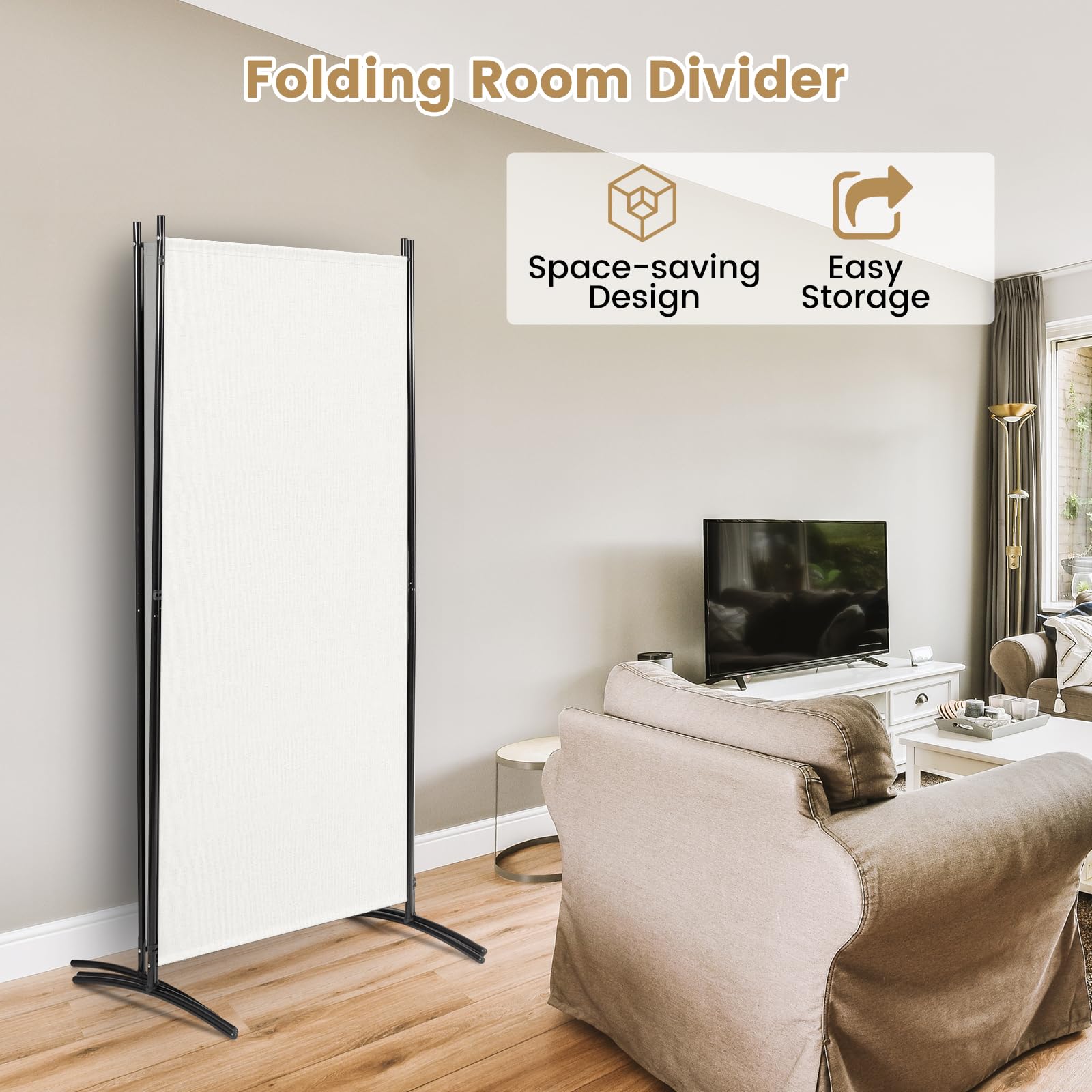 GIANTEX Biombo Plegable con 3 Paneles, Separador de Privacidad 260 x 183 cm, Divisor de Habitación Independiente con Patas, Biombo para Protección Privada (Blanco)